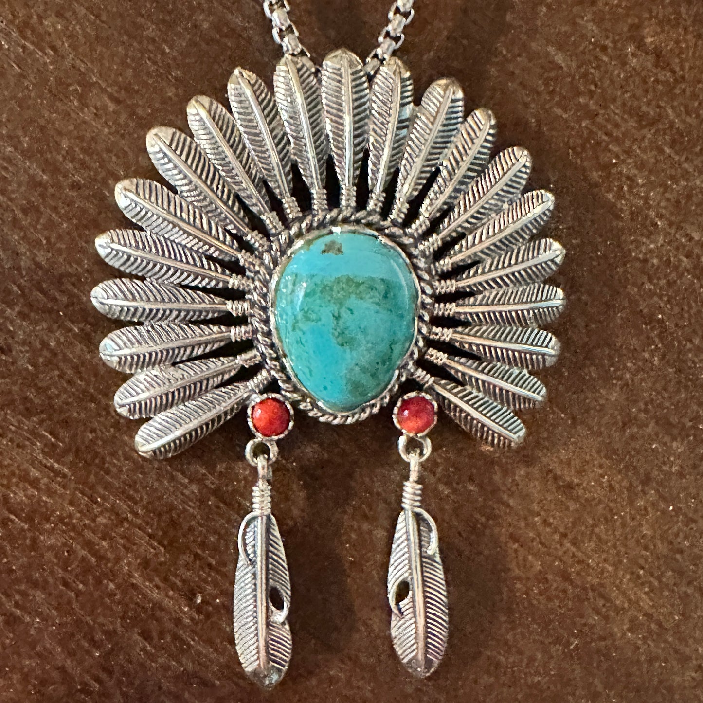 Native American Navajo Headdress Turquoise Necklace, Genuine Sterling Silver & Turquoise Stone, Gift BoxNative American Navajo Headdress Turquoise Necklace, Genuine Sterling Silver & Turquoise Stone, Gift Box - Premium Pendant Necklace from Silver Elegant - Just $155! Shop now at Silver Elegant