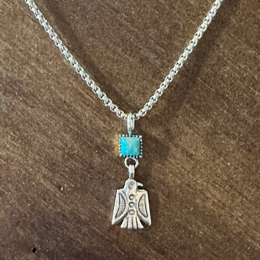 Navajo Thunderbird Turquoise Pendant Necklace in Sterling Silver, Gift-Ready Presentation - Silver Elegant