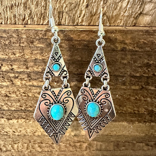 Southwestern Boho Vintage Droplet Dangle Earrings, Turquoise Stone, Gift BoxSouthwestern Boho Vintage Droplet Dangle Earrings, Turquoise Stone, Gift Box - Premium Drop Stud Earring from Silver Elegant - Just $19! Shop now at Silver Elegant