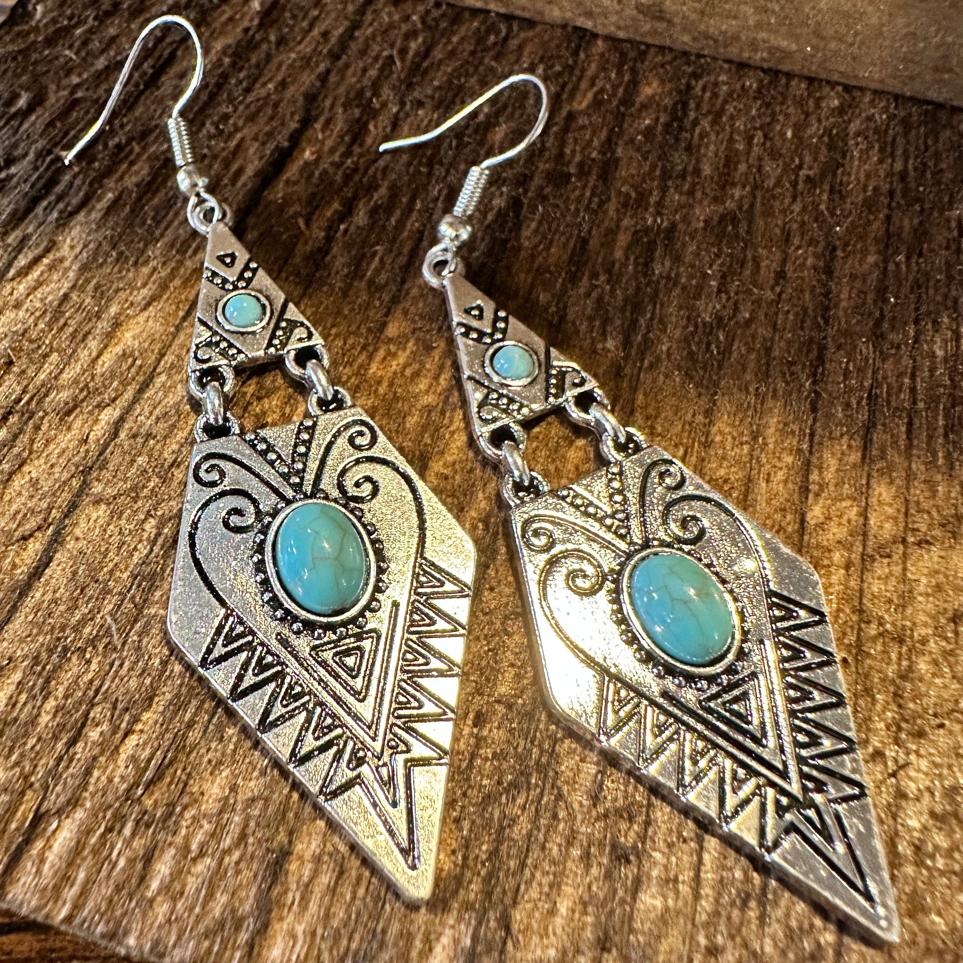 Southwestern Boho Vintage Droplet Dangle Earrings, Turquoise Stone, Gift BoxSouthwestern Boho Vintage Droplet Dangle Earrings, Turquoise Stone, Gift Box - Premium Drop Stud Earring from Silver Elegant - Just $19! Shop now at Silver Elegant