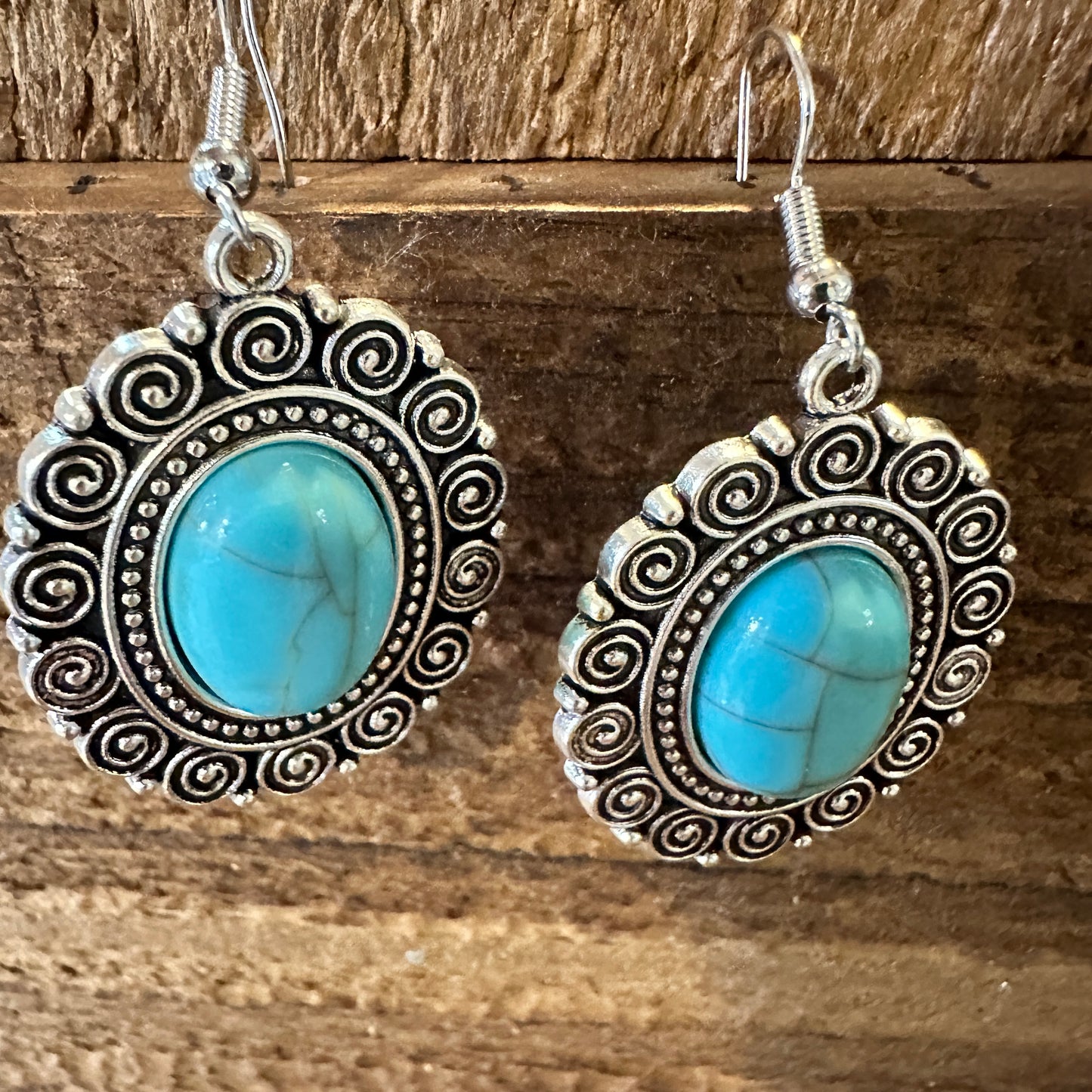 Boho Hippie Vintage Oval Lace Dangle Wire Earrings, Turquoise Stone, Gift BoxBoho Hippie Vintage Oval Lace Dangle Wire Earrings, Turquoise Stone, Gift Box - Premium Drop Stud Earring from Silver Elegant - Just $19! Shop now at Silver Elegant