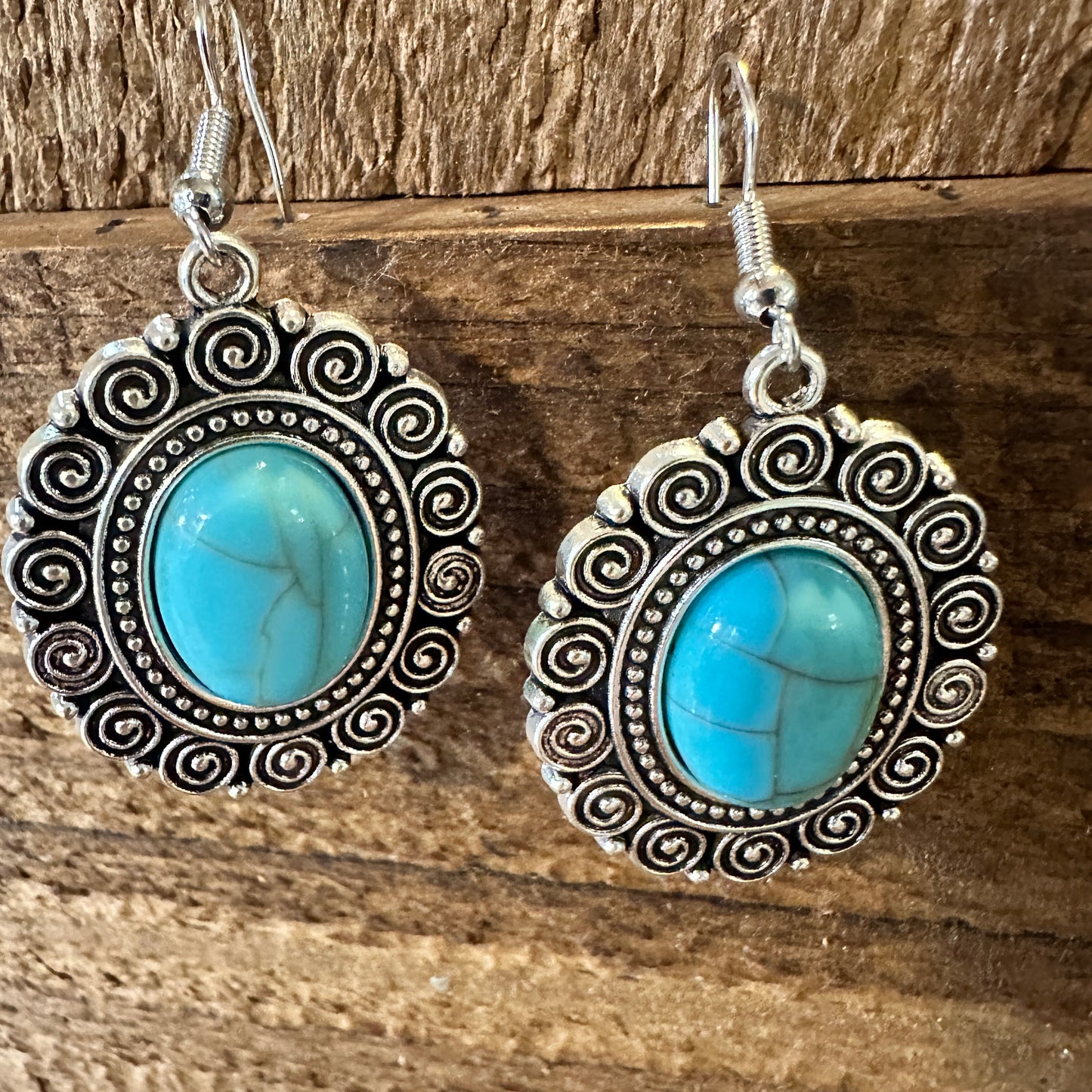 Boho Hippie Vintage Oval Lace Dangle Wire Earrings, Turquoise Stone, Gift BoxBoho Hippie Vintage Oval Lace Dangle Wire Earrings, Turquoise Stone, Gift Box - Premium Drop Stud Earring from Silver Elegant - Just $19! Shop now at Silver Elegant