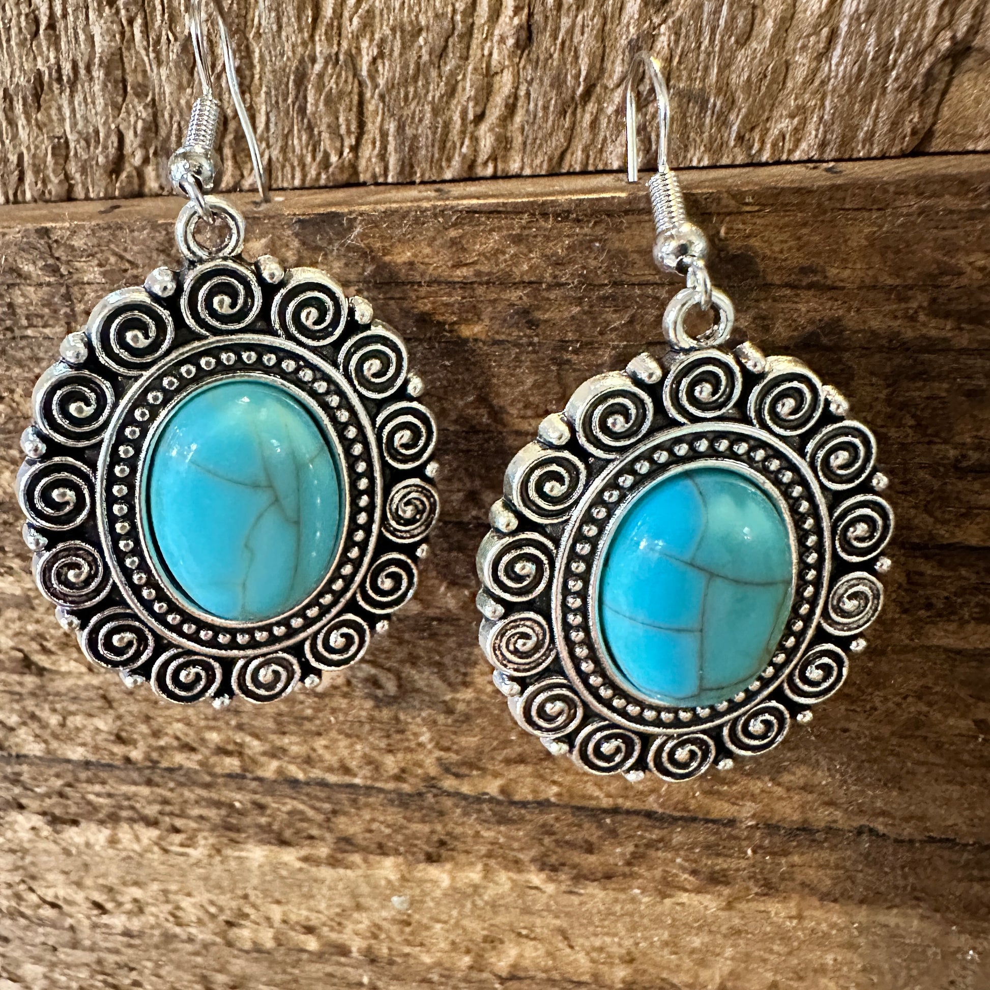 Boho Hippie Vintage Oval Lace Dangle Wire Earrings, Turquoise Stone, Gift BoxBoho Hippie Vintage Oval Lace Dangle Wire Earrings, Turquoise Stone, Gift Box - Premium Drop Stud Earring from Silver Elegant - Just $19! Shop now at Silver Elegant