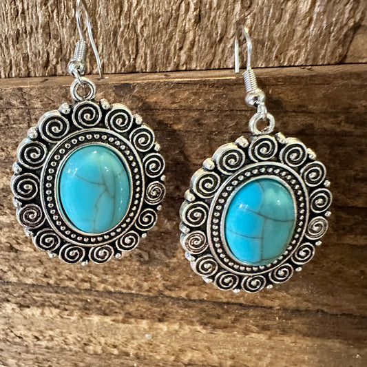 Boho Hippie Vintage Oval Lace Dangle Wire Earrings, Turquoise Stone, Gift BoxBoho Hippie Vintage Oval Lace Dangle Wire Earrings, Turquoise Stone, Gift Box - Premium Drop Stud Earring from Silver Elegant - Just $19! Shop now at Silver Elegant