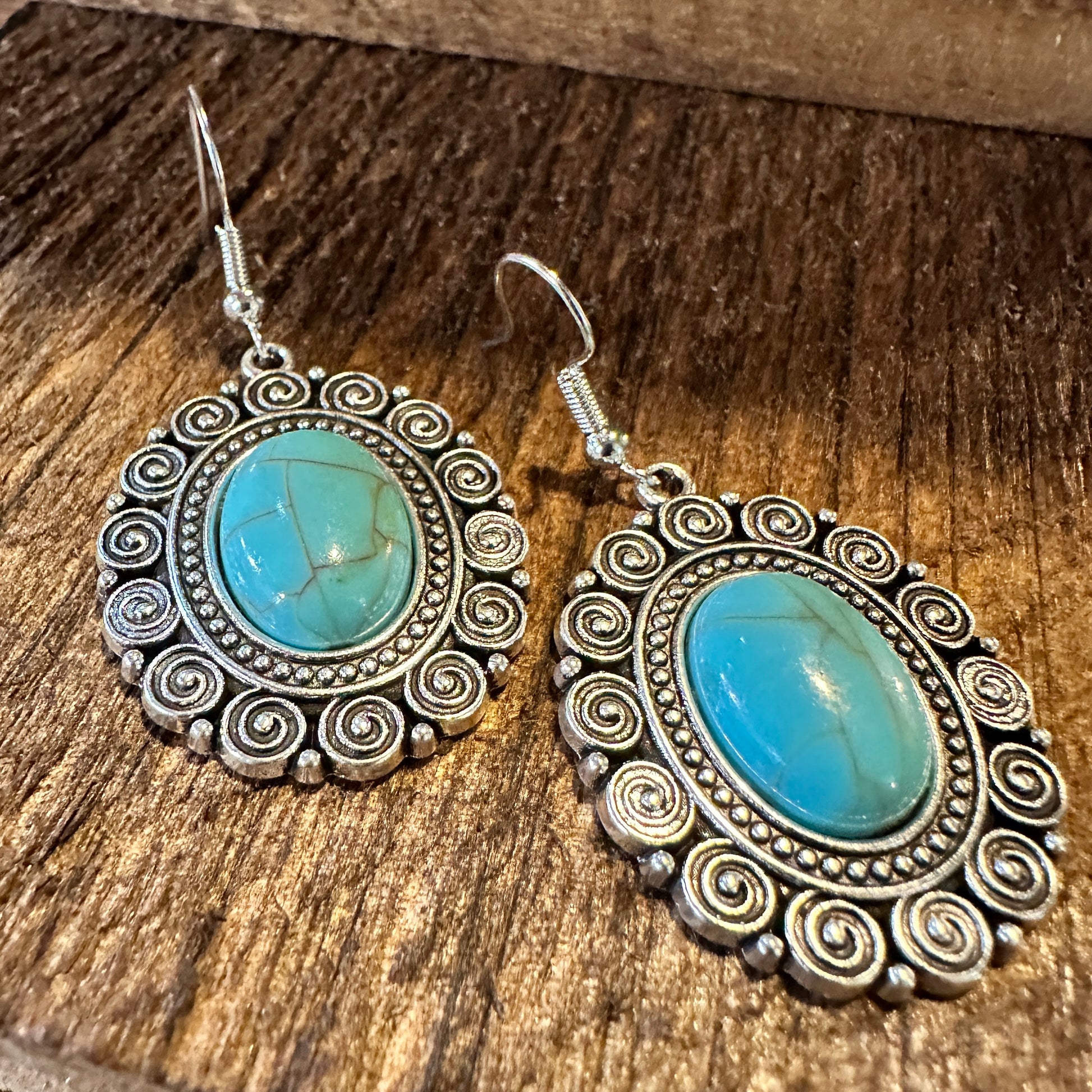 Boho Hippie Vintage Oval Lace Dangle Wire Earrings, Turquoise Stone, Gift BoxBoho Hippie Vintage Oval Lace Dangle Wire Earrings, Turquoise Stone, Gift Box - Premium Drop Stud Earring from Silver Elegant - Just $19! Shop now at Silver Elegant