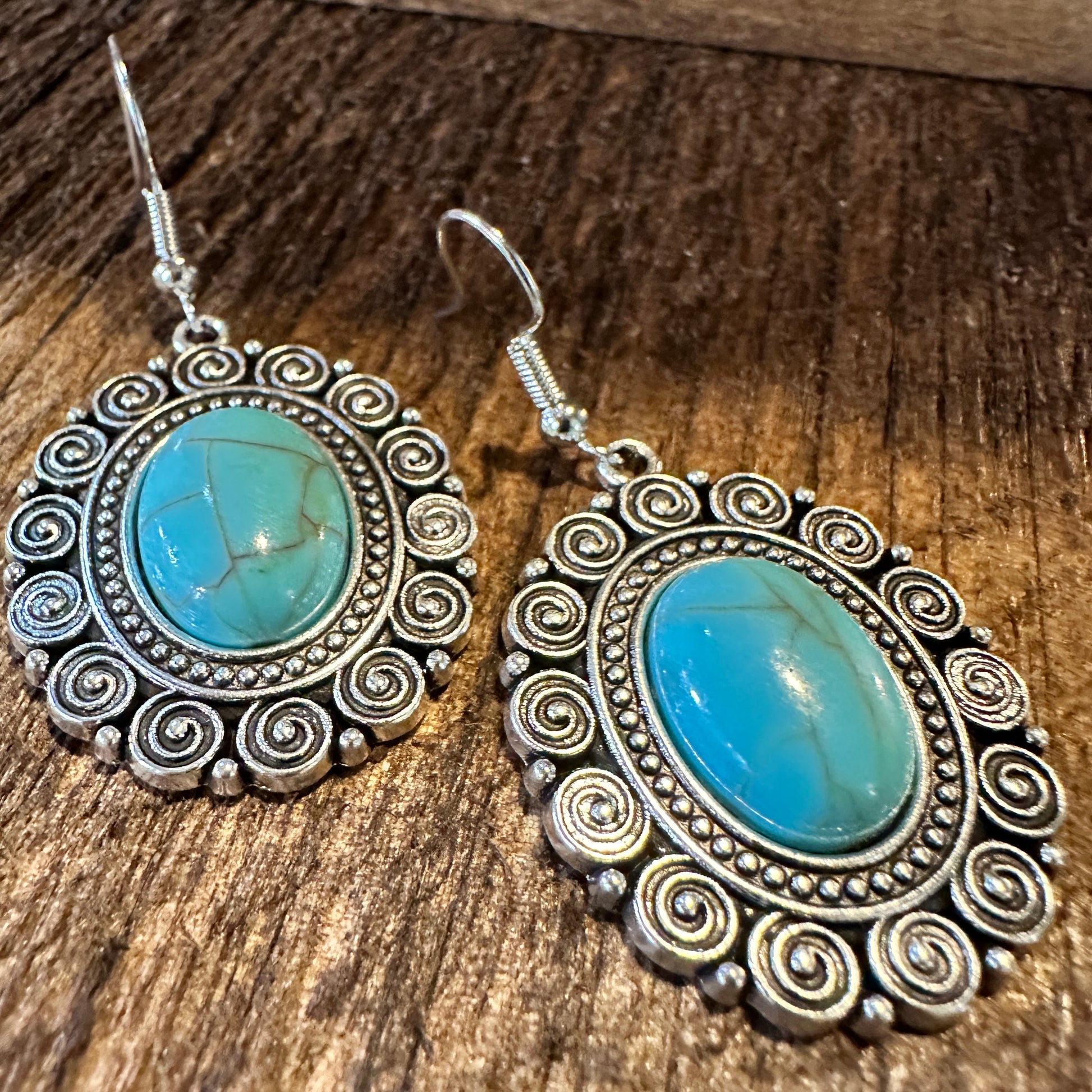 Boho Hippie Vintage Oval Lace Dangle Wire Earrings, Turquoise Stone, Gift BoxBoho Hippie Vintage Oval Lace Dangle Wire Earrings, Turquoise Stone, Gift Box - Premium Drop Stud Earring from Silver Elegant - Just $19! Shop now at Silver Elegant