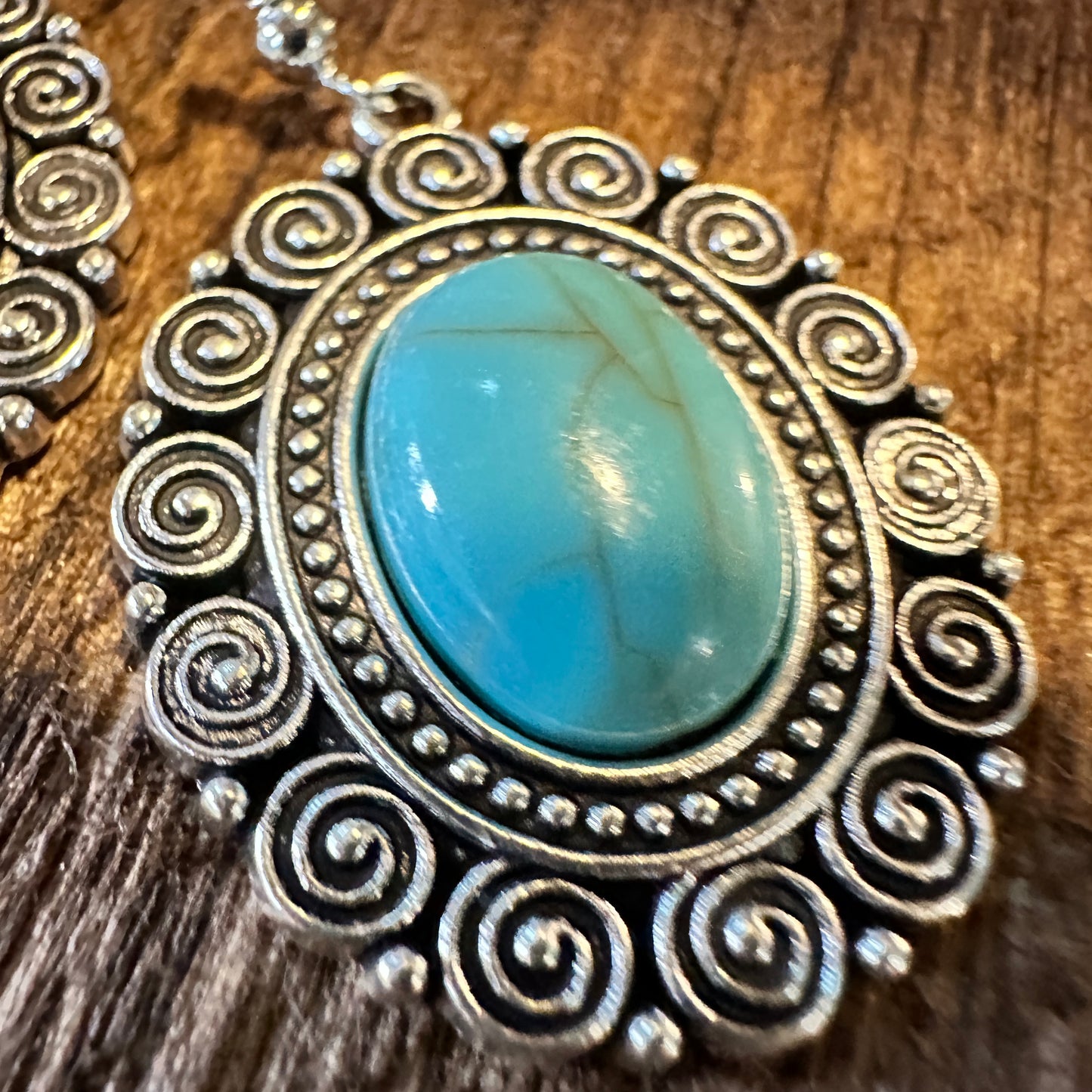 Boho Hippie Vintage Oval Lace Dangle Wire Earrings, Turquoise Stone, Gift BoxBoho Hippie Vintage Oval Lace Dangle Wire Earrings, Turquoise Stone, Gift Box - Premium Drop Stud Earring from Silver Elegant - Just $19! Shop now at Silver Elegant