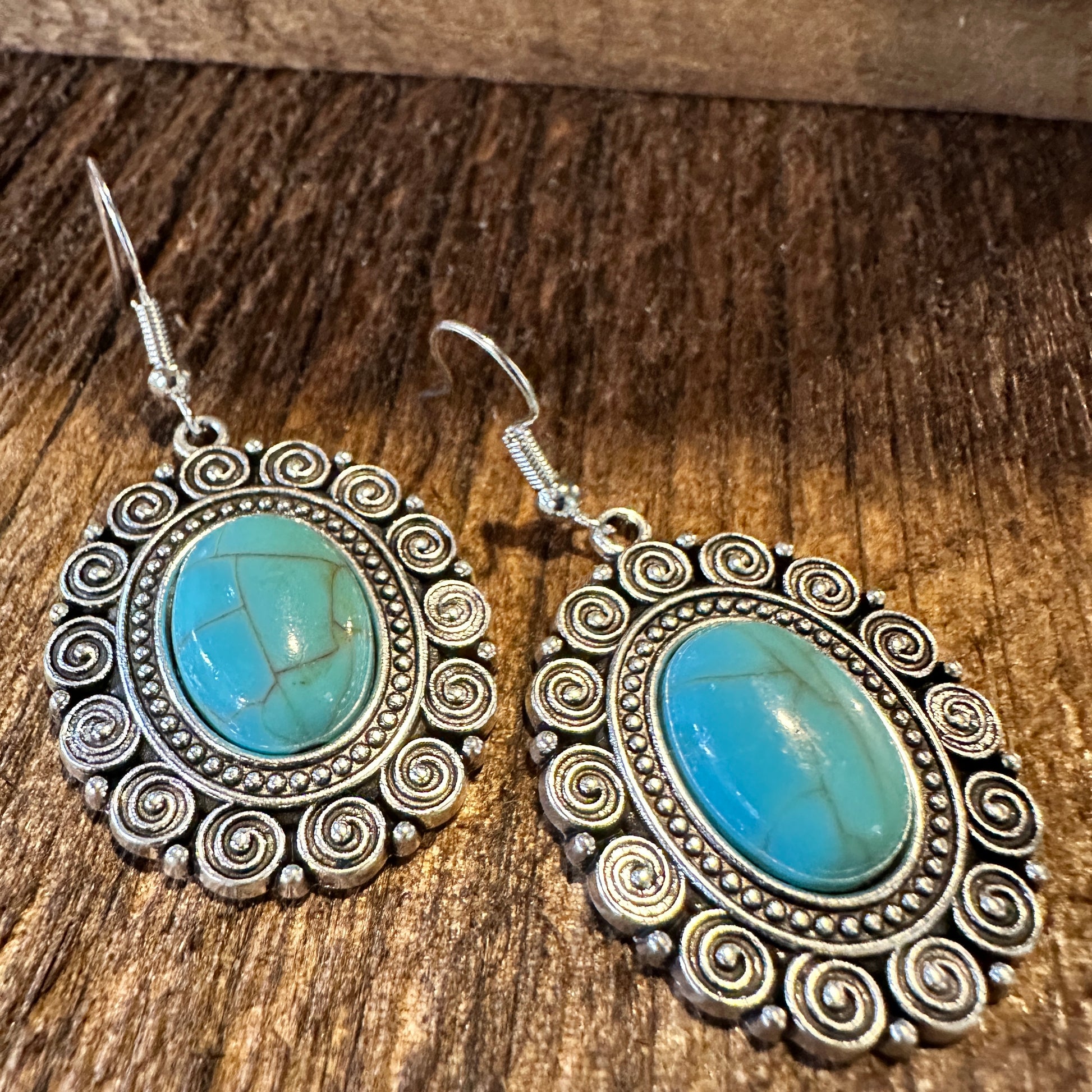 Boho Hippie Vintage Oval Lace Dangle Wire Earrings, Turquoise Stone, Gift BoxBoho Hippie Vintage Oval Lace Dangle Wire Earrings, Turquoise Stone, Gift Box - Premium Drop Stud Earring from Silver Elegant - Just $19! Shop now at Silver Elegant