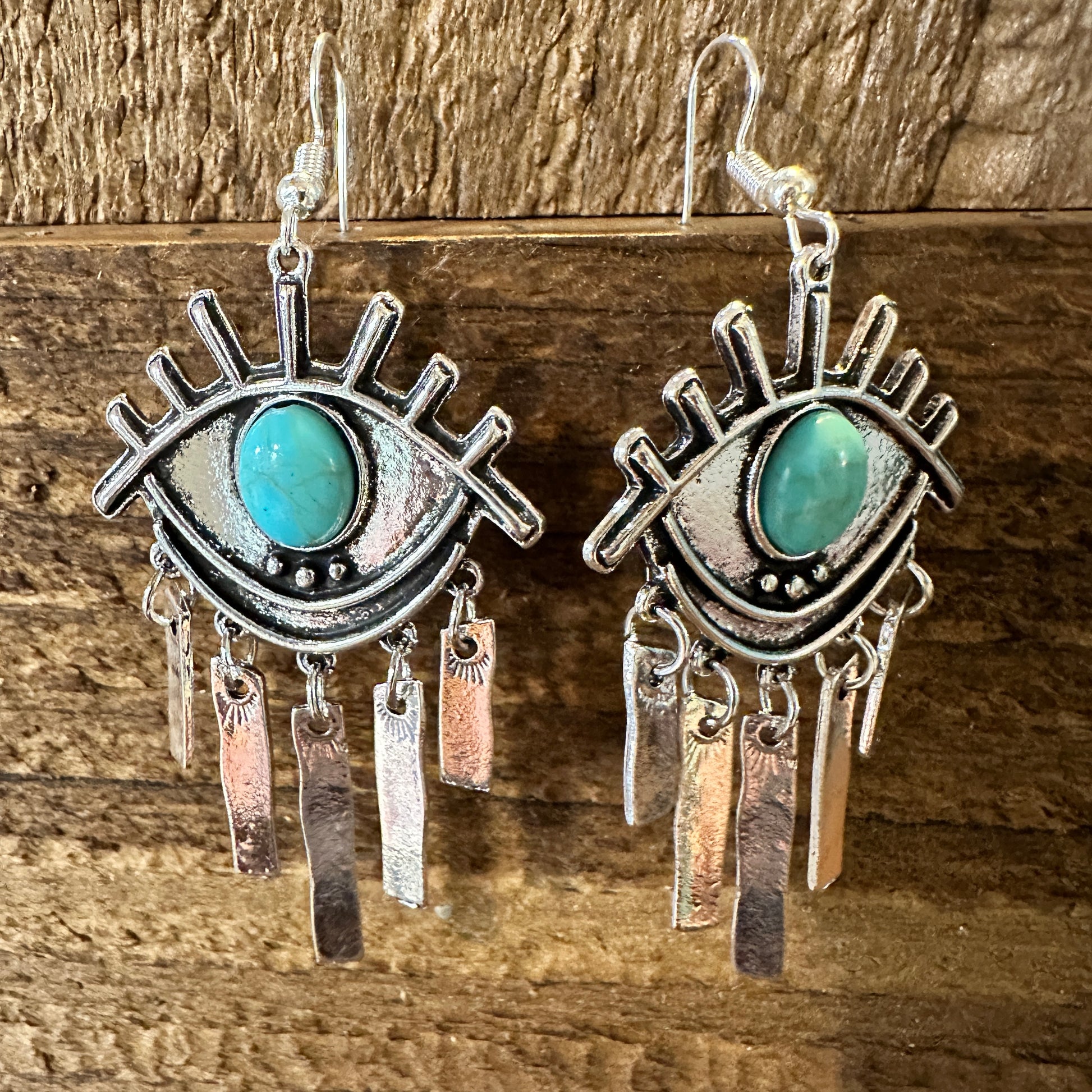 Boho Hippie Vintage Evil Eye Dangle Wire Earrings, Turquoise Stone, Gift BoxBoho Hippie Vintage Evil Eye Dangle Wire Earrings, Turquoise Stone, Gift Box - Premium Drop Stud Earring from Silver Elegant - Just $19! Shop now at Silver Elegant