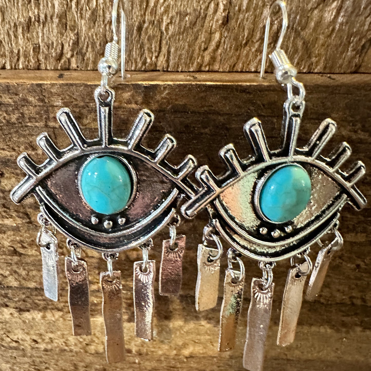 Boho Hippie Vintage Evil Eye Dangle Wire Earrings, Turquoise Stone, Gift BoxBoho Hippie Vintage Evil Eye Dangle Wire Earrings, Turquoise Stone, Gift Box - Premium Drop Stud Earring from Silver Elegant - Just $19! Shop now at Silver Elegant