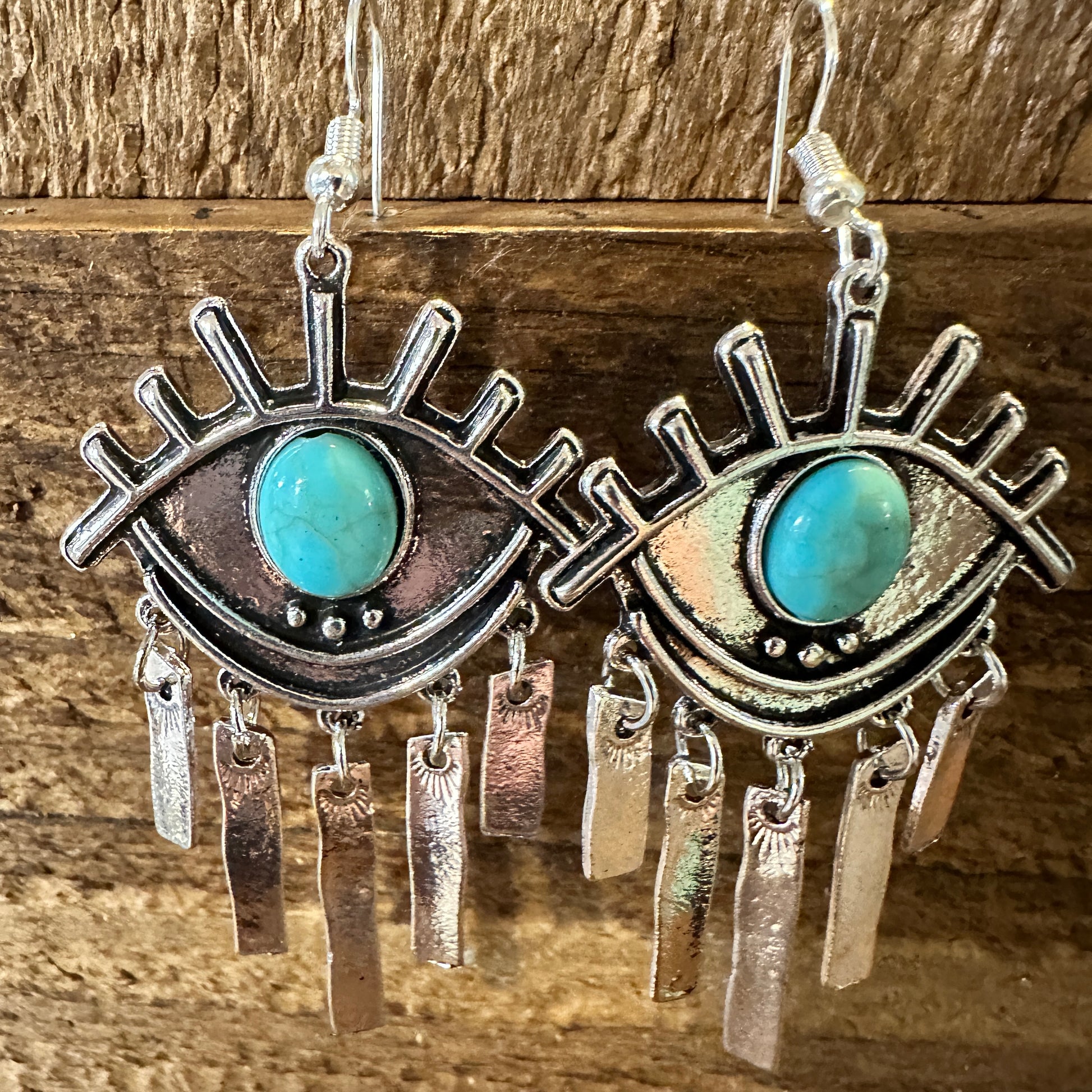 Boho Hippie Vintage Evil Eye Dangle Wire Earrings, Turquoise Stone, Gift BoxBoho Hippie Vintage Evil Eye Dangle Wire Earrings, Turquoise Stone, Gift Box - Premium Drop Stud Earring from Silver Elegant - Just $19! Shop now at Silver Elegant