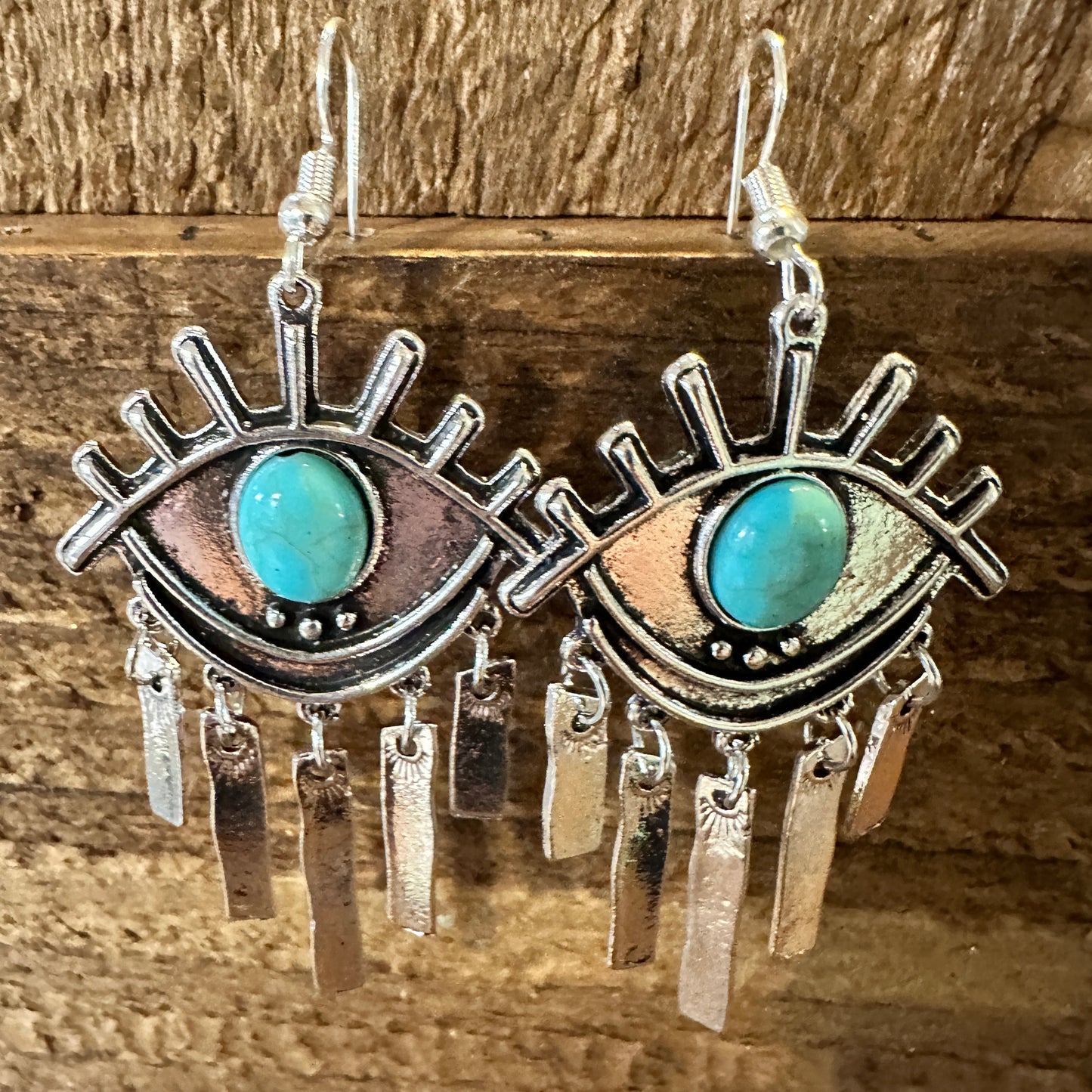 Boho Hippie Vintage Evil Eye Dangle Wire Earrings, Turquoise Stone, Gift BoxBoho Hippie Vintage Evil Eye Dangle Wire Earrings, Turquoise Stone, Gift Box - Premium Drop Stud Earring from Silver Elegant - Just $19! Shop now at Silver Elegant