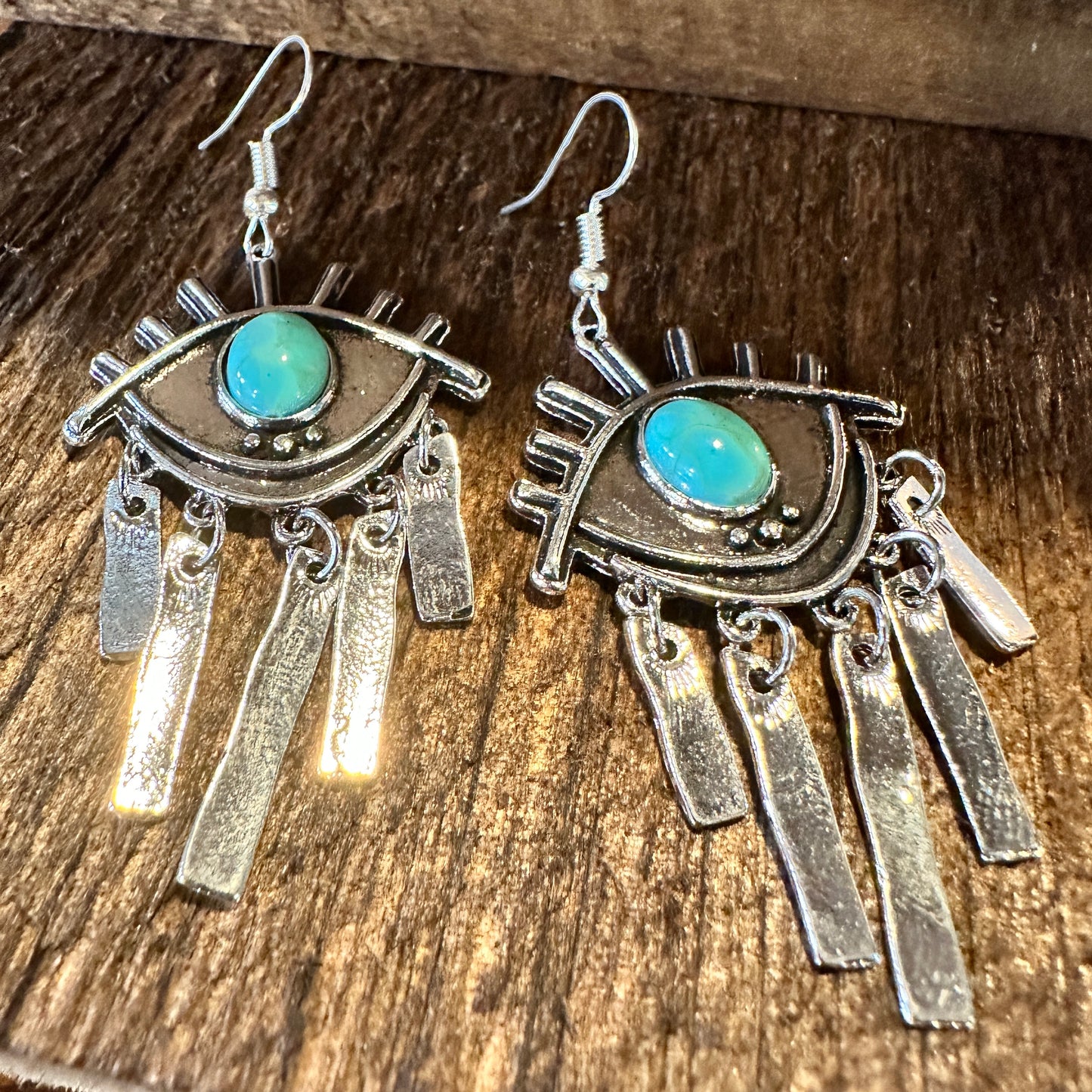 Boho Hippie Vintage Evil Eye Dangle Wire Earrings, Turquoise Stone, Gift BoxBoho Hippie Vintage Evil Eye Dangle Wire Earrings, Turquoise Stone, Gift Box - Premium Drop Stud Earring from Silver Elegant - Just $19! Shop now at Silver Elegant