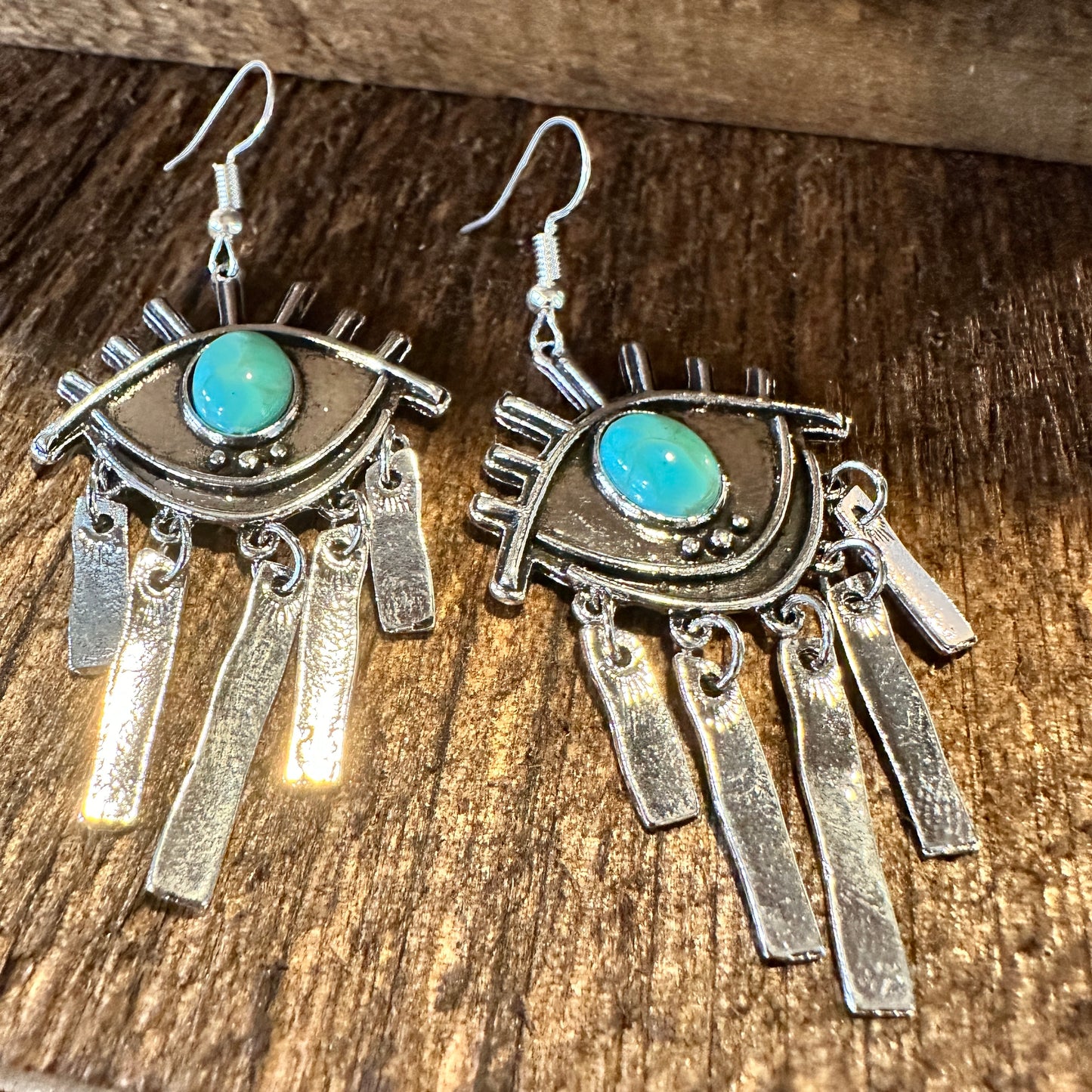 Boho Hippie Vintage Evil Eye Dangle Wire Earrings, Turquoise Stone, Gift BoxBoho Hippie Vintage Evil Eye Dangle Wire Earrings, Turquoise Stone, Gift Box - Premium Drop Stud Earring from Silver Elegant - Just $19! Shop now at Silver Elegant