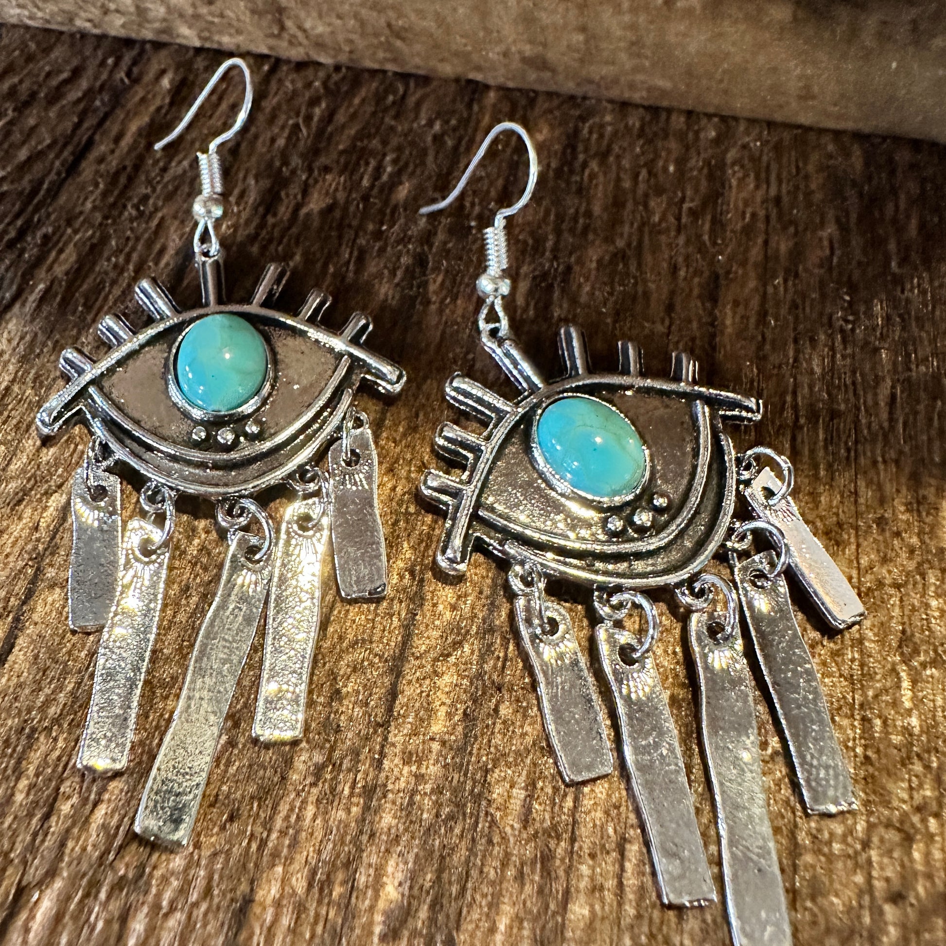 Boho Hippie Vintage Evil Eye Dangle Wire Earrings, Turquoise Stone, Gift BoxBoho Hippie Vintage Evil Eye Dangle Wire Earrings, Turquoise Stone, Gift Box - Premium Drop Stud Earring from Silver Elegant - Just $19! Shop now at Silver Elegant