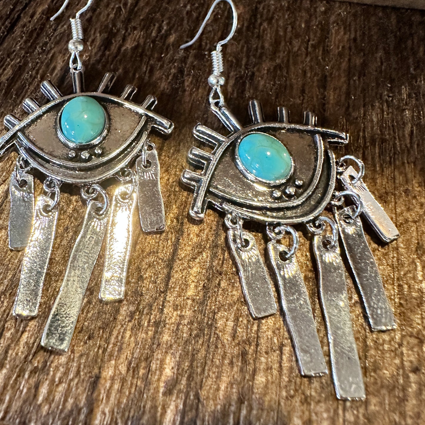 Boho Hippie Vintage Evil Eye Dangle Wire Earrings, Turquoise Stone, Gift BoxBoho Hippie Vintage Evil Eye Dangle Wire Earrings, Turquoise Stone, Gift Box - Premium Drop Stud Earring from Silver Elegant - Just $19! Shop now at Silver Elegant