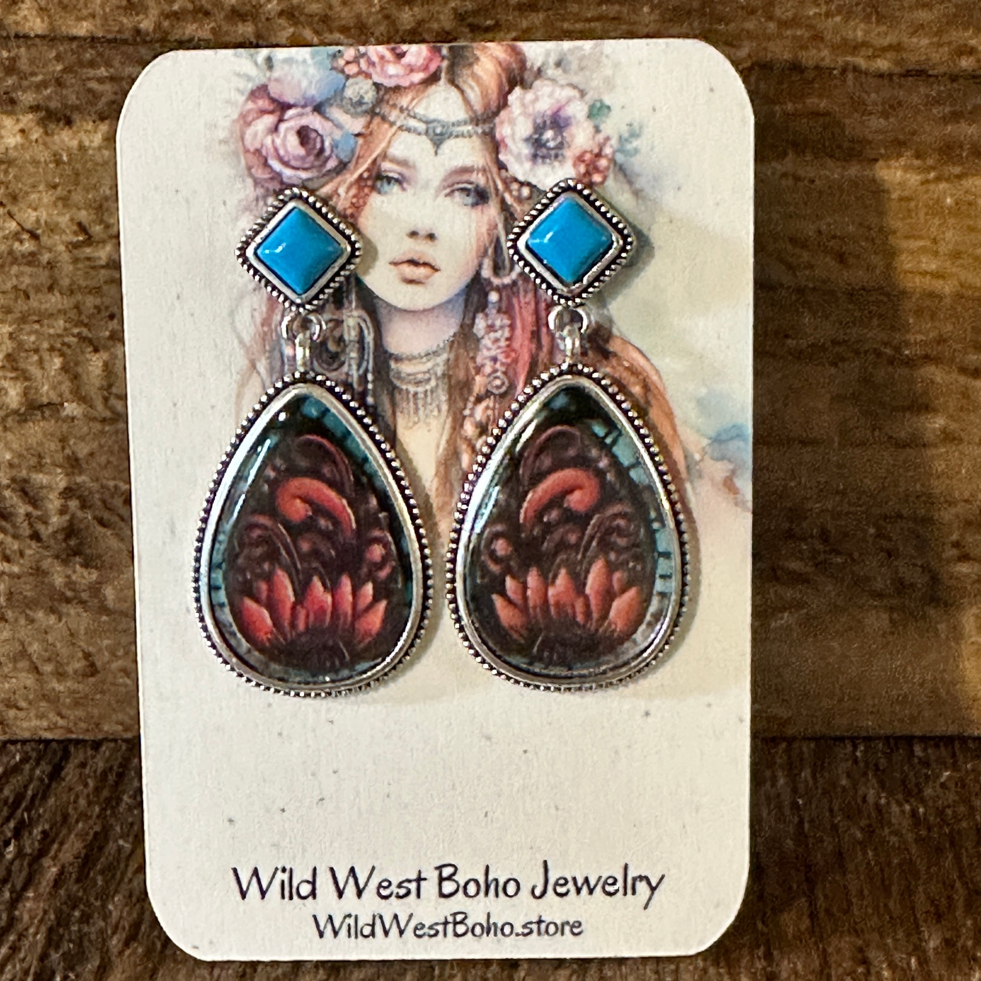 Vintage Droplet Shape Sunflower Print Dangle Earrings, Boho Western Style, Gift boxVintage Droplet Shape Sunflower Print Dangle Earrings, Boho Western Style, Gift box - Premium Drop Stud Earring from Silver Elegant - Just $19! Shop now at Silver Elegant