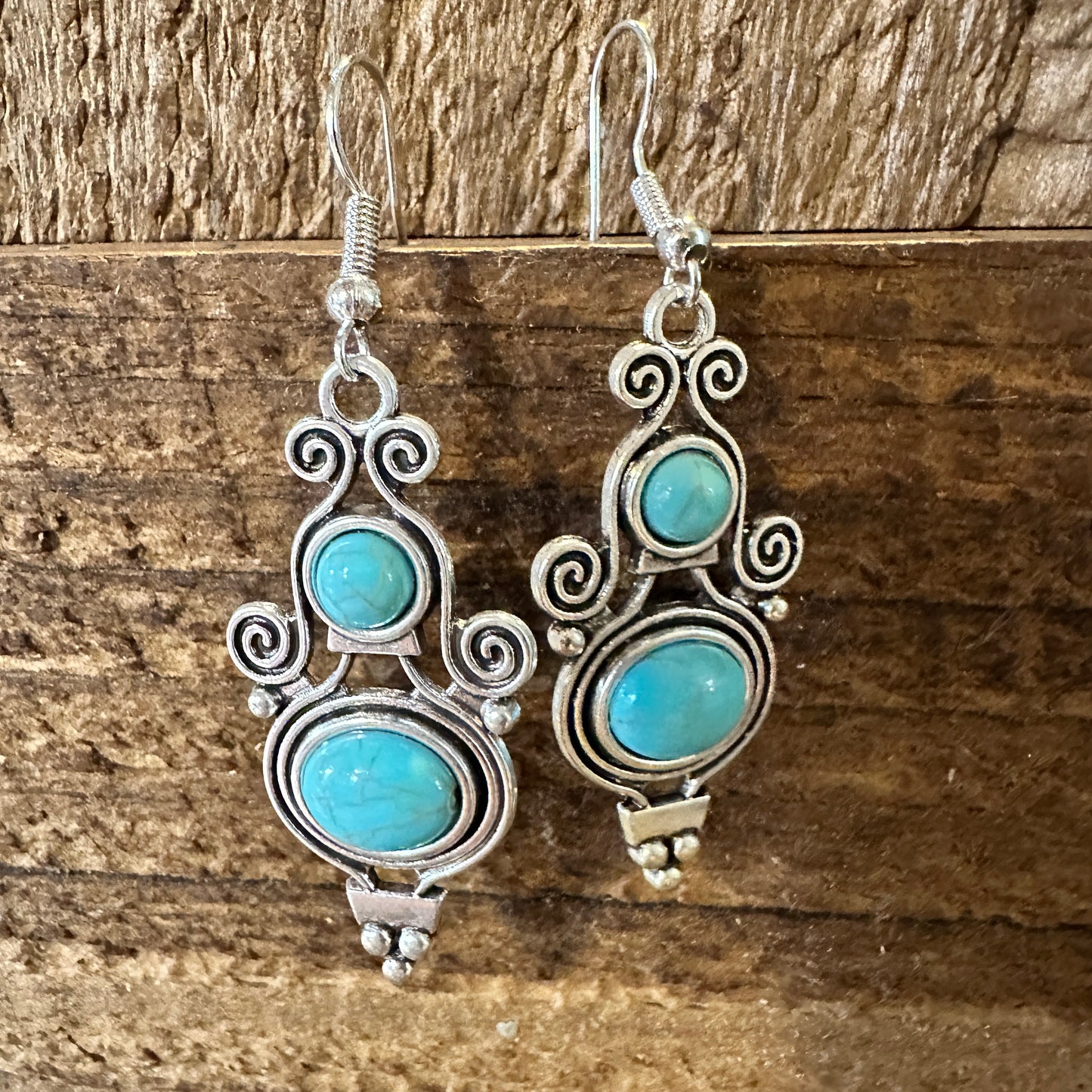 Boho Vintage Southwestern Scroll Dangle Wire Earrings, Turquoise Stone, Gift BoxBoho Vintage Southwestern Scroll Dangle Wire Earrings, Turquoise Stone, Gift Box - Premium Drop Stud Earring from Silver Elegant - Just $19! Shop now at Silver Elegant