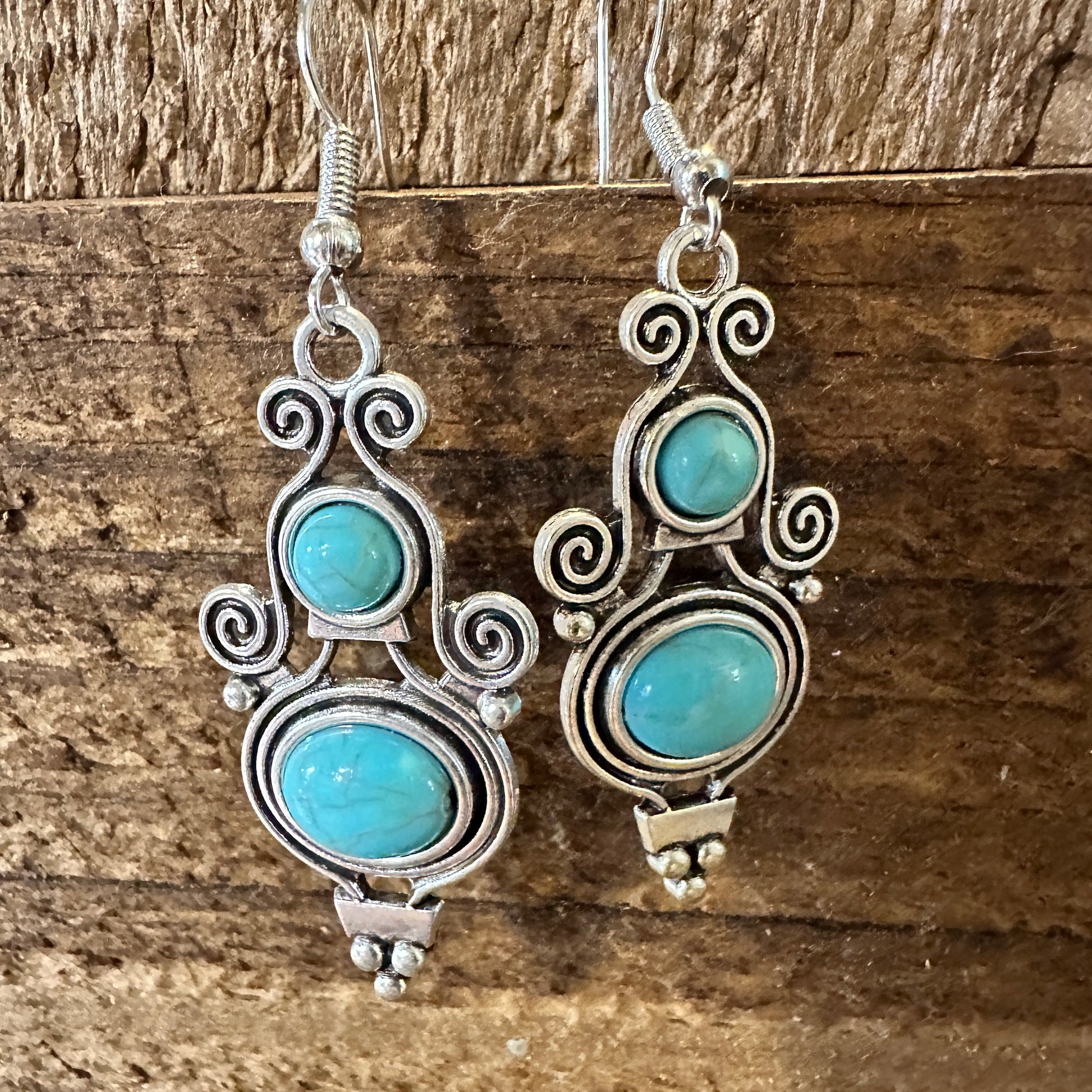 Boho Vintage Southwestern Scroll Dangle Wire Earrings, Turquoise Stone, Gift BoxBoho Vintage Southwestern Scroll Dangle Wire Earrings, Turquoise Stone, Gift Box - Premium Drop Stud Earring from Silver Elegant - Just $19! Shop now at Silver Elegant