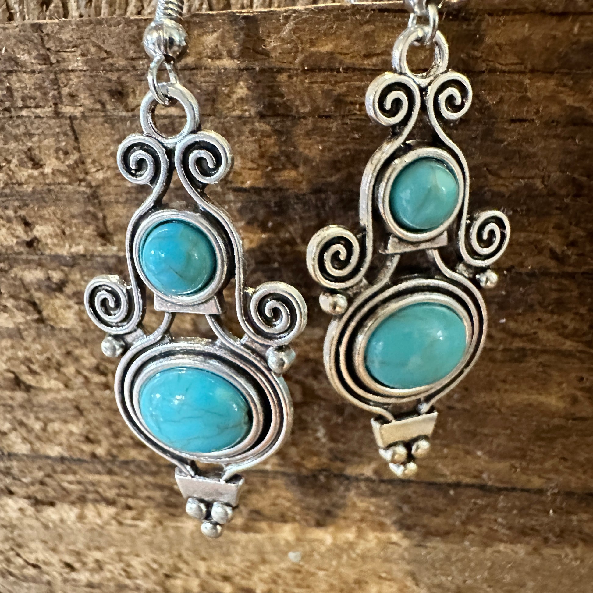 Boho Vintage Southwestern Scroll Dangle Wire Earrings, Turquoise Stone, Gift BoxBoho Vintage Southwestern Scroll Dangle Wire Earrings, Turquoise Stone, Gift Box - Premium Drop Stud Earring from Silver Elegant - Just $19! Shop now at Silver Elegant