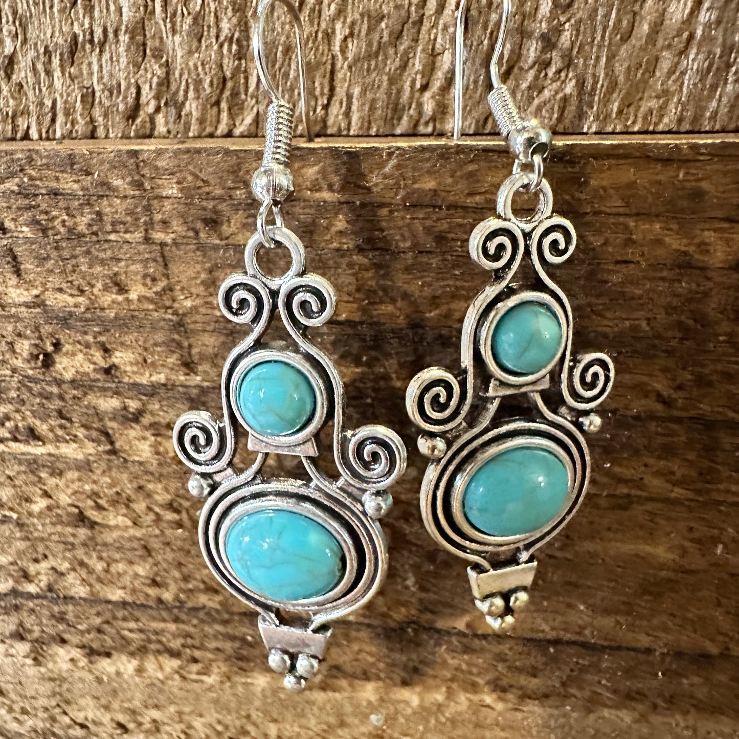 Boho Vintage Southwestern Scroll Dangle Wire Earrings, Turquoise Stone, Gift BoxBoho Vintage Southwestern Scroll Dangle Wire Earrings, Turquoise Stone, Gift Box - Premium Drop Stud Earring from Silver Elegant - Just $19! Shop now at Silver Elegant