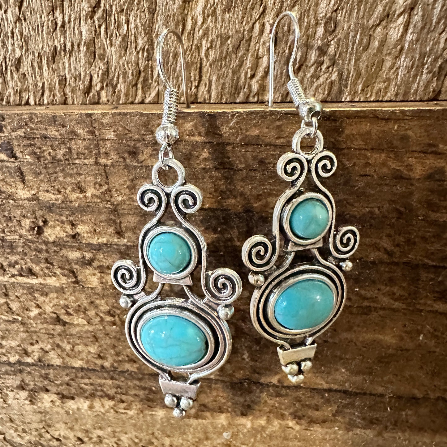 Boho Vintage Southwestern Scroll Dangle Wire Earrings, Turquoise Stone, Gift BoxBoho Vintage Southwestern Scroll Dangle Wire Earrings, Turquoise Stone, Gift Box - Premium Drop Stud Earring from Silver Elegant - Just $19! Shop now at Silver Elegant