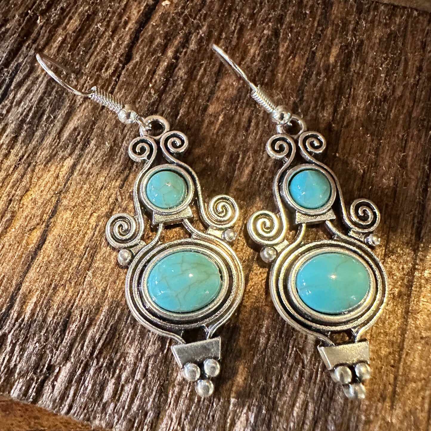 Boho Vintage Southwestern Scroll Dangle Wire Earrings, Turquoise Stone, Gift BoxBoho Vintage Southwestern Scroll Dangle Wire Earrings, Turquoise Stone, Gift Box - Premium Drop Stud Earring from Silver Elegant - Just $19! Shop now at Silver Elegant