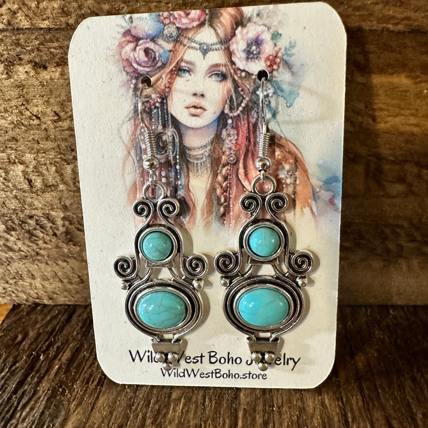 Boho Vintage Southwestern Scroll Dangle Wire Earrings, Turquoise Stone, Gift BoxBoho Vintage Southwestern Scroll Dangle Wire Earrings, Turquoise Stone, Gift Box - Premium Drop Stud Earring from Silver Elegant - Just $19! Shop now at Silver Elegant