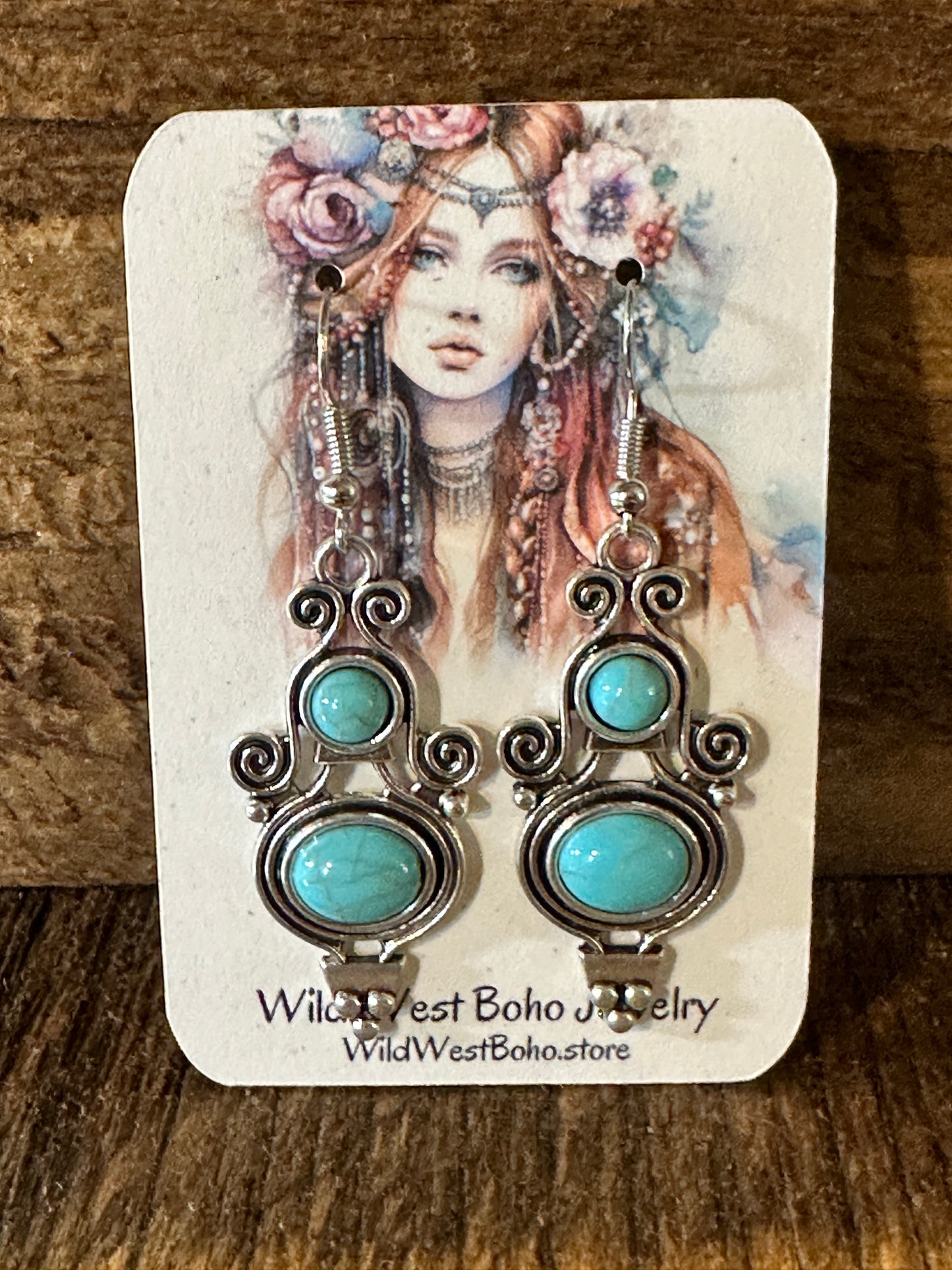 Boho Vintage Southwestern Scroll Dangle Wire Earrings, Turquoise Stone, Gift BoxBoho Vintage Southwestern Scroll Dangle Wire Earrings, Turquoise Stone, Gift Box - Premium Drop Stud Earring from Silver Elegant - Just $19! Shop now at Silver Elegant