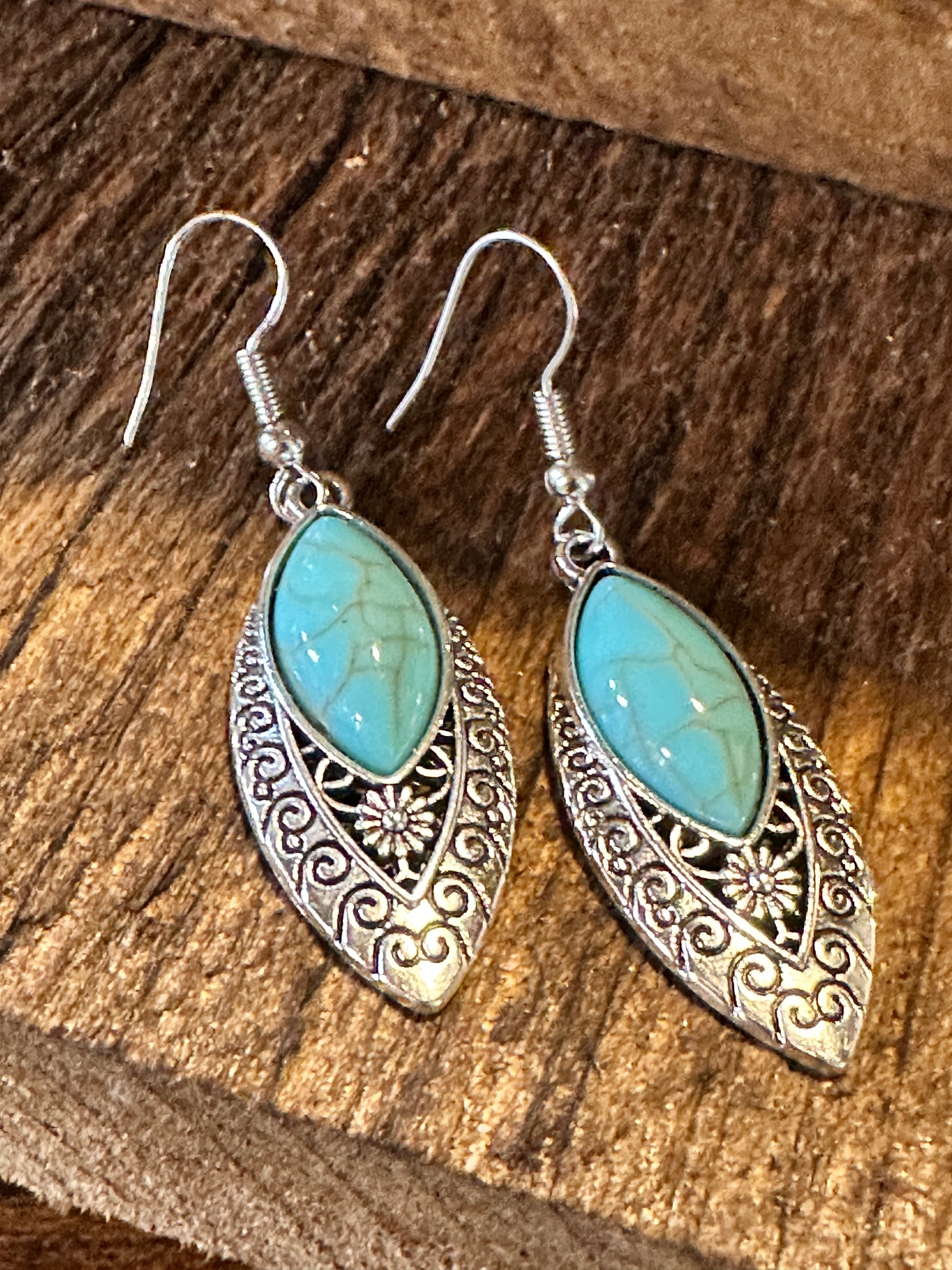 Boho Vintage Chic Southwestern Dangle Wire Earrings, Turquoise Stone, Gift BoxBoho Vintage Chic Southwestern Dangle Wire Earrings, Turquoise Stone, Gift Box - Premium Drop Stud Earring from Silver Elegant - Just $19! Shop now at Silver Elegant