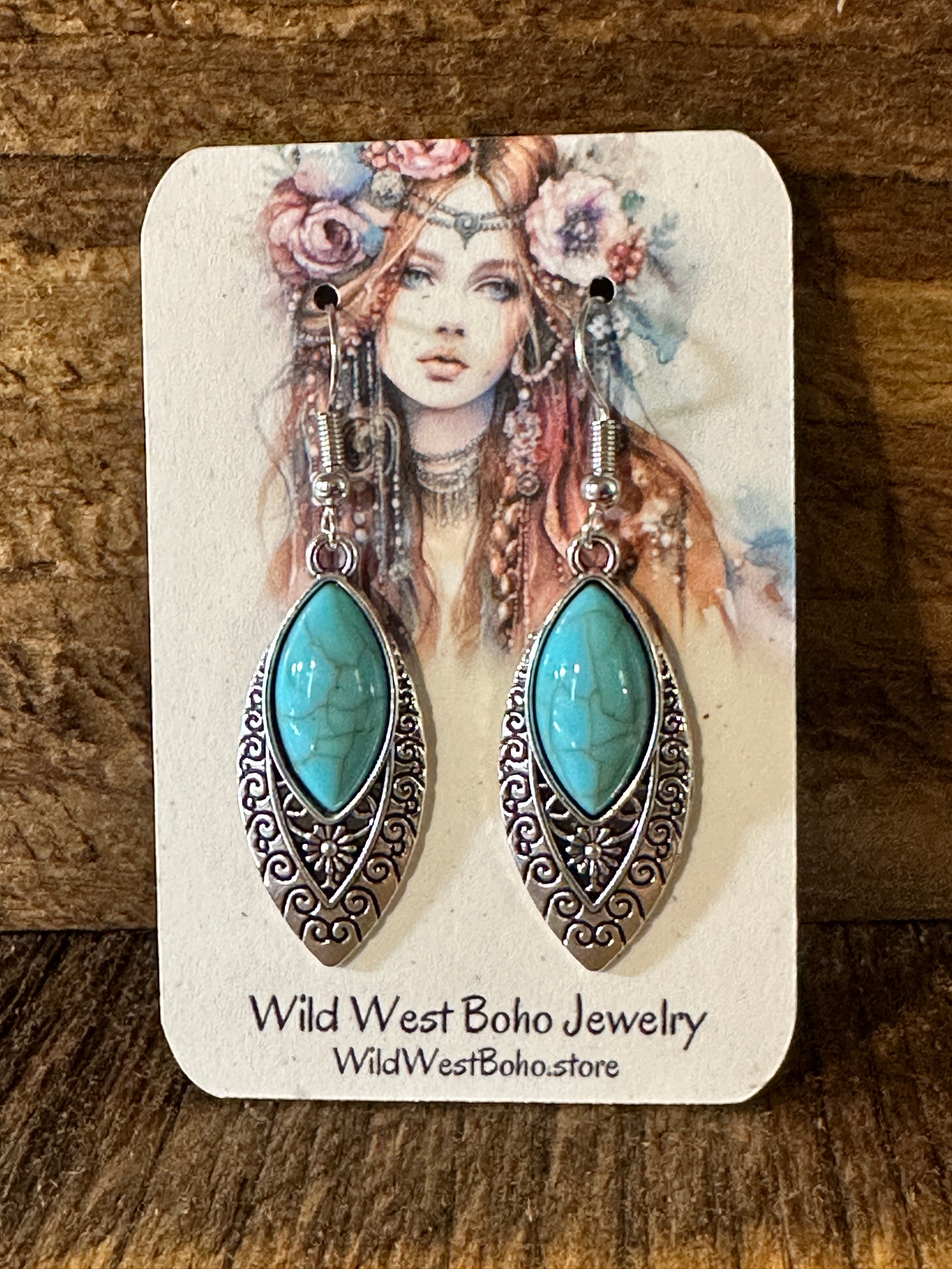 Boho Vintage Chic Southwestern Dangle Wire Earrings, Turquoise Stone, Gift BoxBoho Vintage Chic Southwestern Dangle Wire Earrings, Turquoise Stone, Gift Box - Premium Drop Stud Earring from Silver Elegant - Just $19! Shop now at Silver Elegant