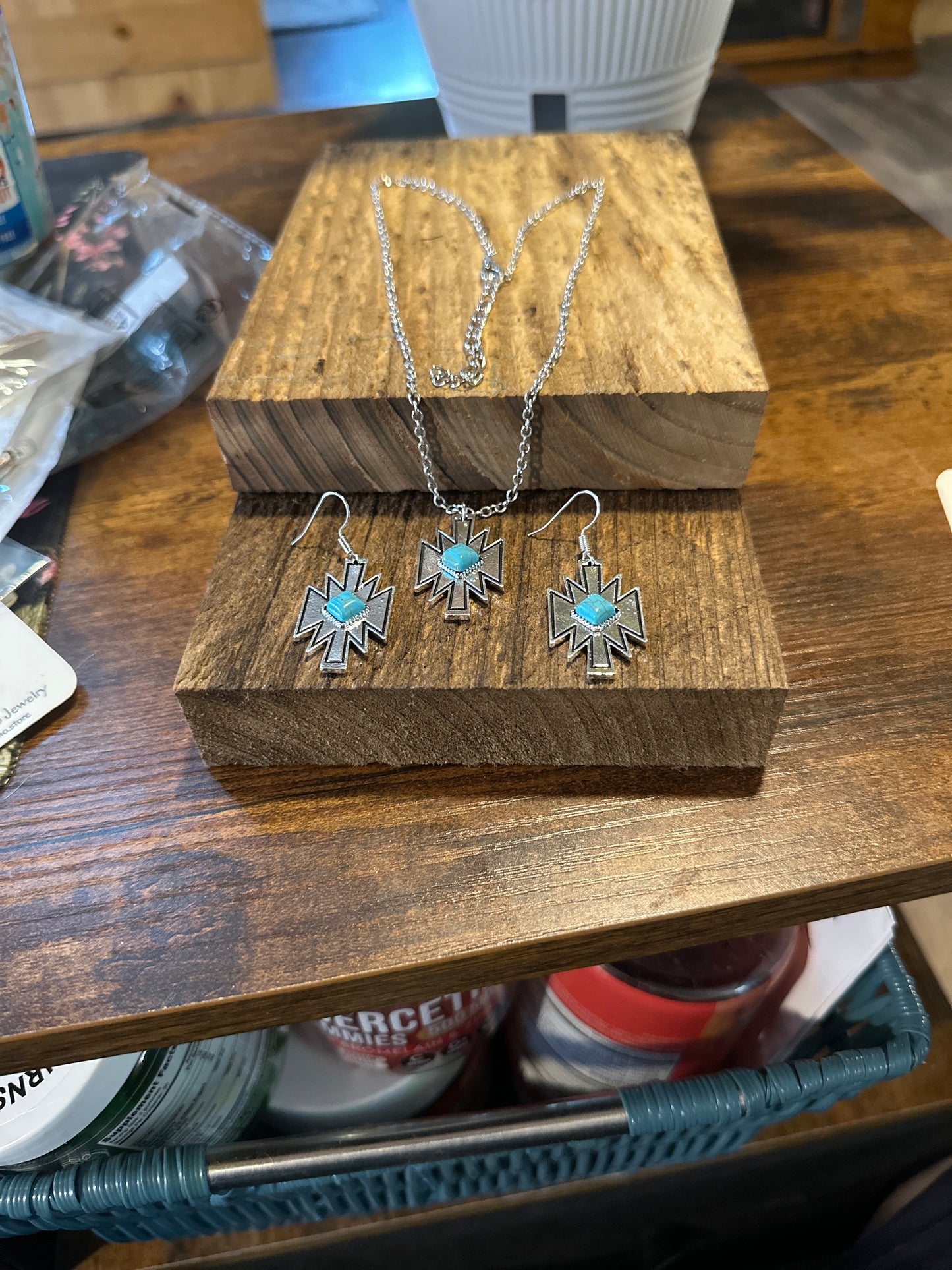 Boho Vintage Native American Navajo Necklace Earring Set, Turquoise Stone, Gift BoxBoho Vintage Native American Navajo Necklace Earring Set, Turquoise Stone, Gift Box - Premium Drop Stud Earring from Silver Elegant - Just $29! Shop now at Silver Elegant