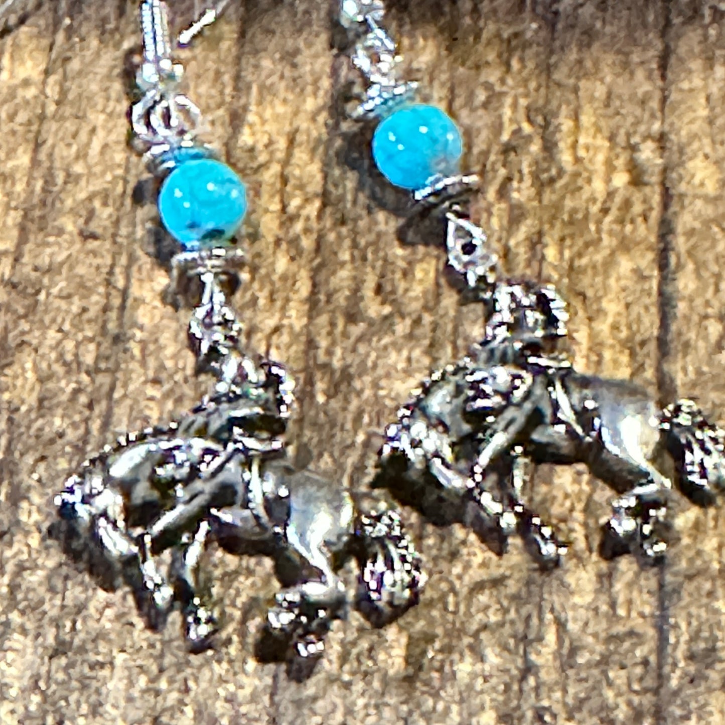 Boho Hippie Vintage Rodeo Cowgirl Horse Wire Earrings, Silver Plated, Turquoise, Gift Box - Silver Elegant