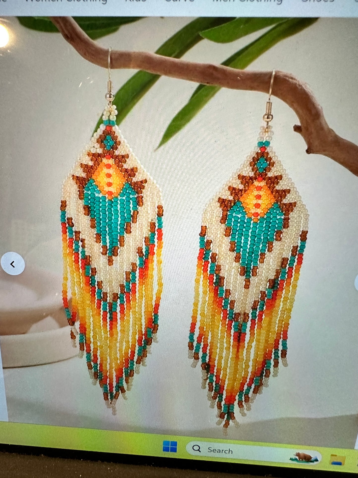 Bohemian Navajo Seed Bead Dangle Earrings with Peach and Turquoise, Gift-Ready Box Included - Silver Elegant