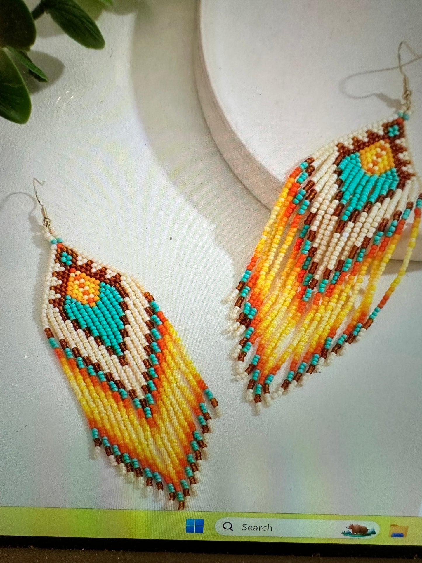 Bohemian Navajo Seed Bead Dangle Earrings with Peach and Turquoise, Gift-Ready Box Included - Silver Elegant