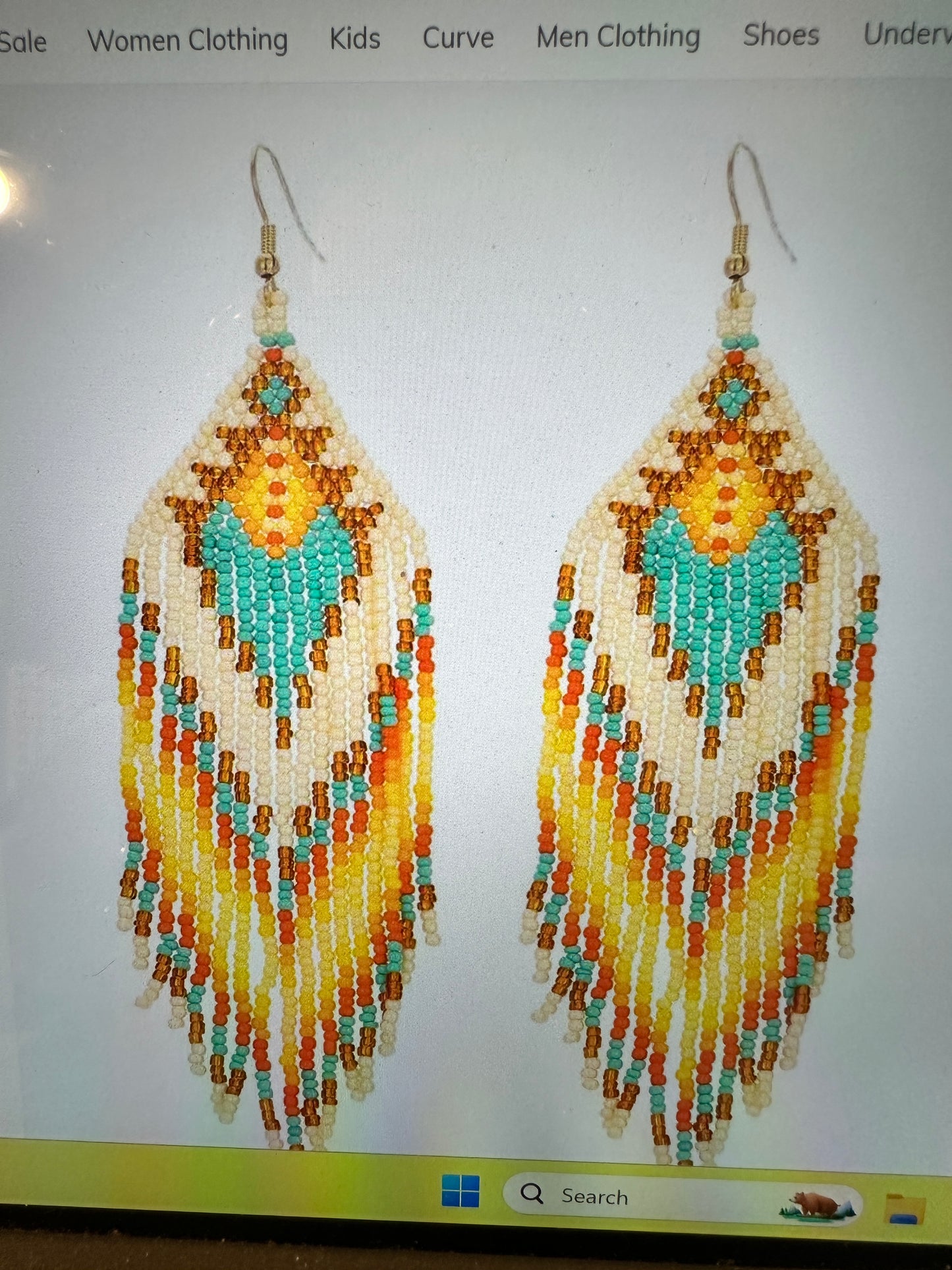 Bohemian Navajo Seed Bead Dangle Earrings with Peach and Turquoise, Gift-Ready Box Included - Silver Elegant