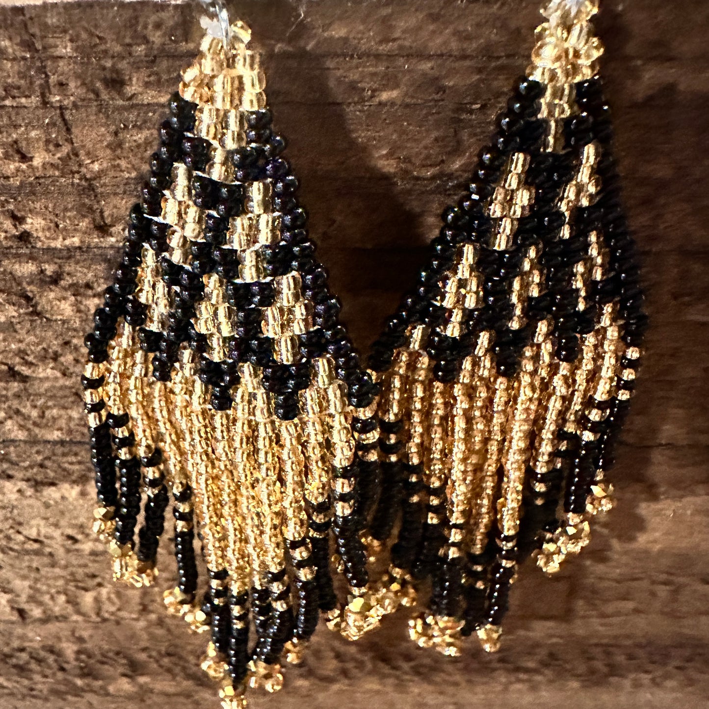 Chic Bohemian Navajo Seed Bead Dangle Earrings with Black and Gold Accents, Gift-Ready Box Included - Silver Elegant