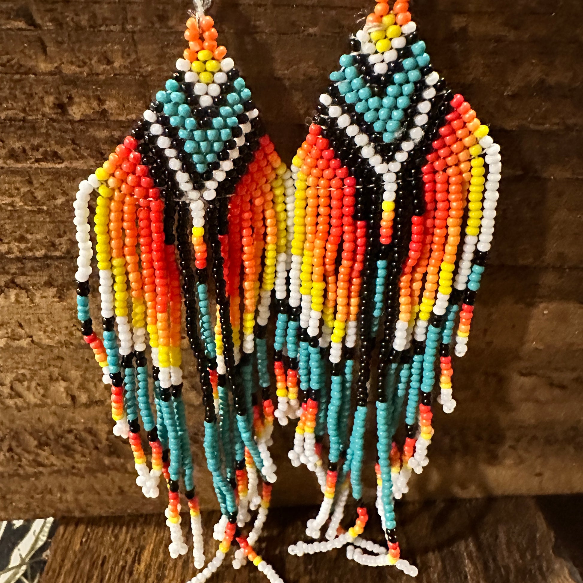 Elegant Navajo Seed Bead Dangle Earrings with Orange Turquoise, Gift-Boxed - Silver Elegant