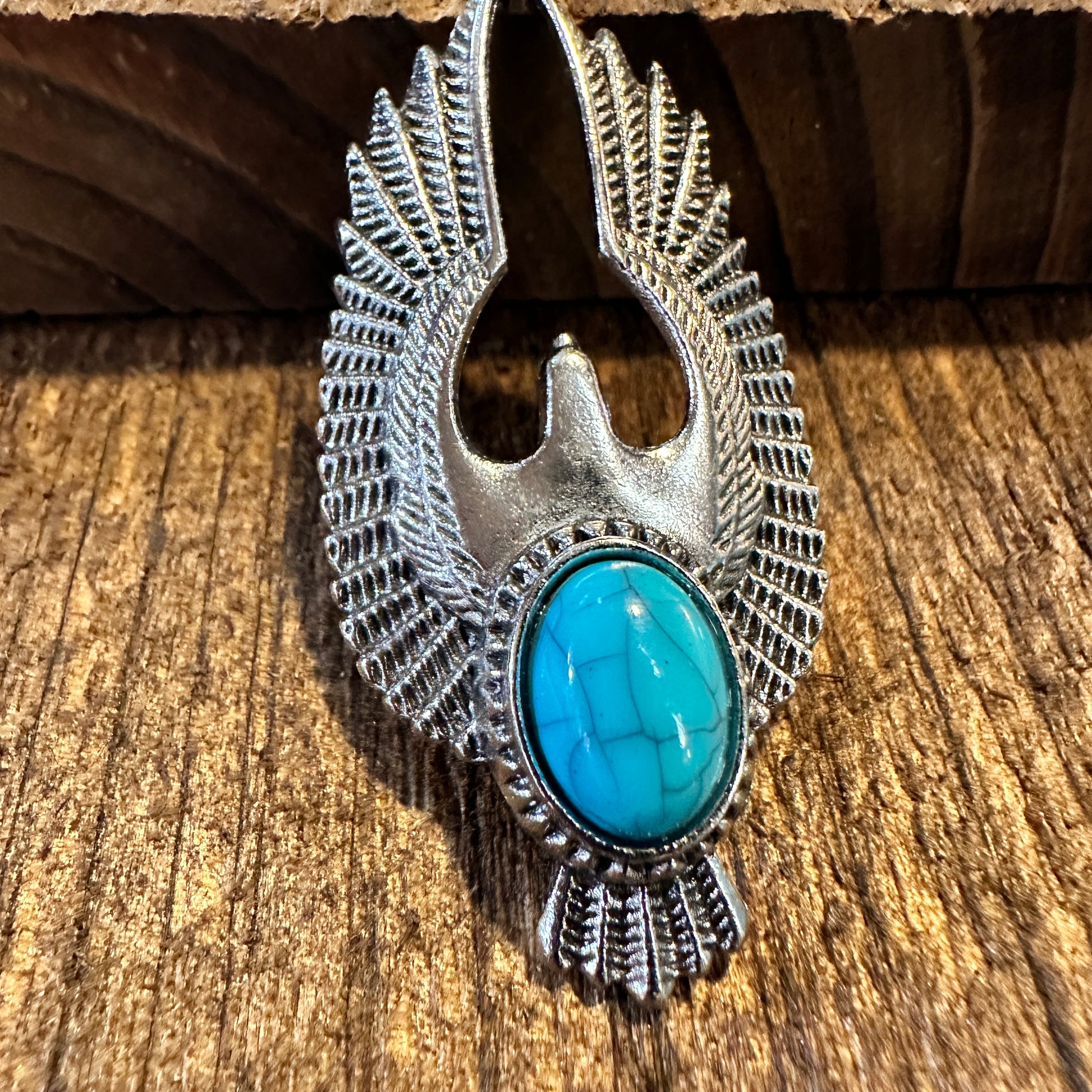 Boho Hippie Vintage Native American Eagle Turquoise Pendant Necklace, Gift Box - Silver Elegant