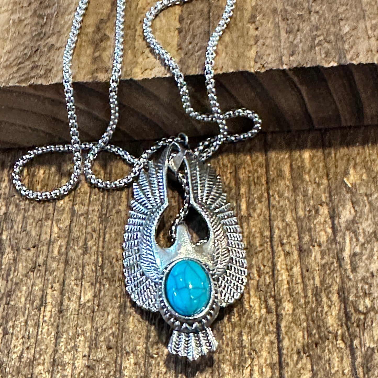 Boho Hippie Vintage Native American Eagle Turquoise Pendant Necklace, Gift Box - Silver Elegant