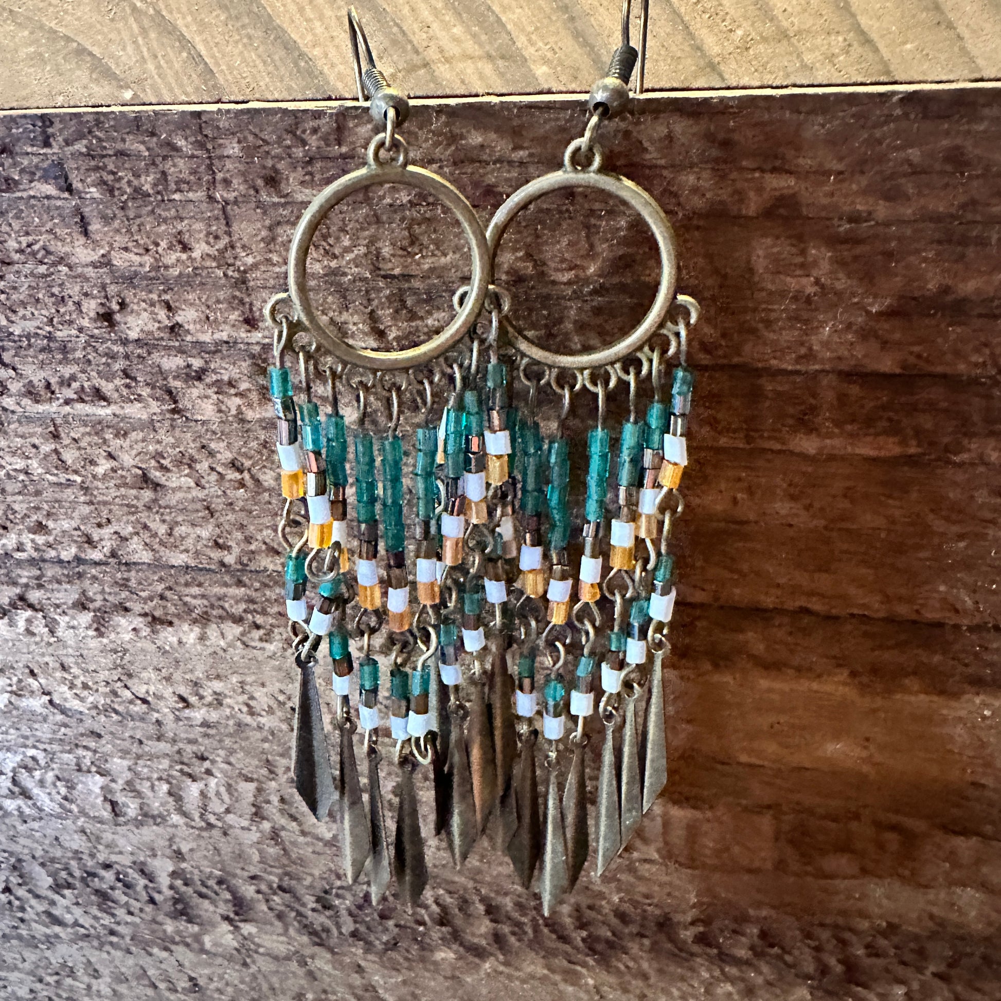 Boho Hippie Vintage Native American Delicate Copper Wire Earrings, Gift Box - Silver Elegant