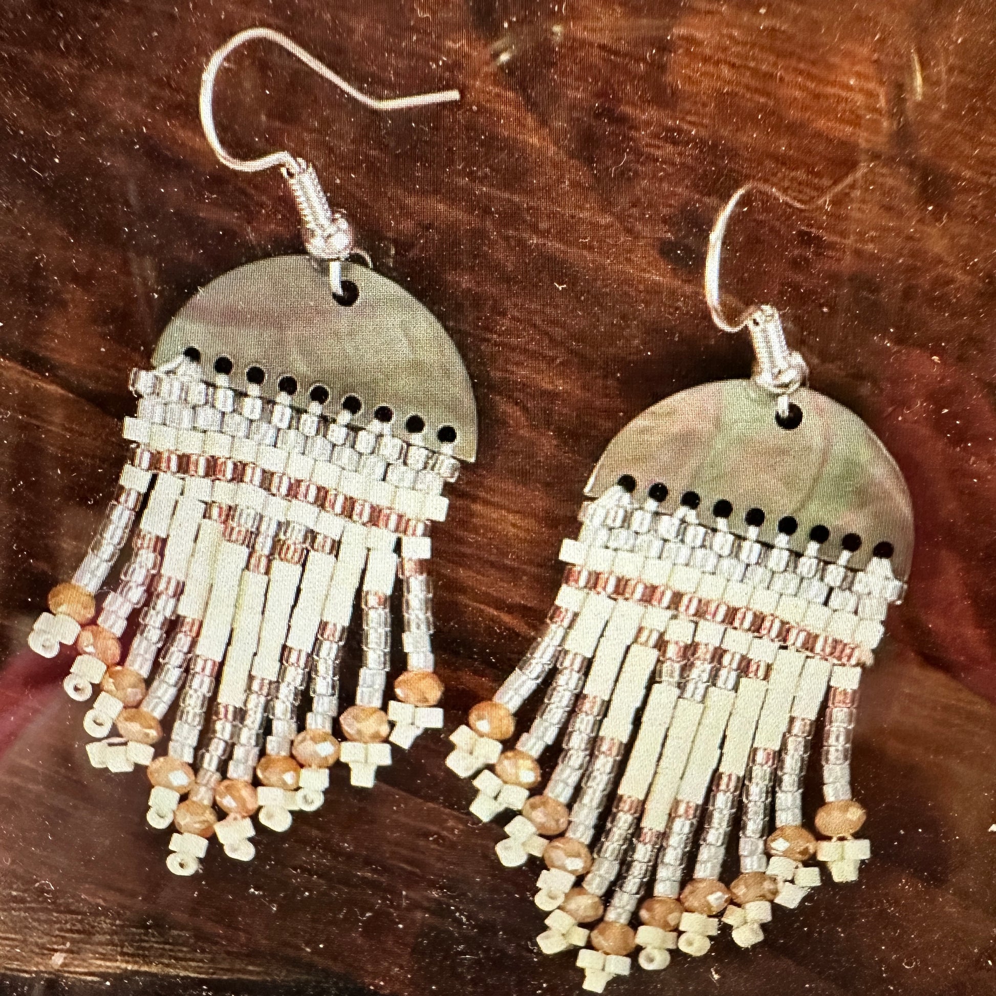 Boho Hippie Vintage Native American Copper Tassel Wire Earring, Seed Beads, Gift Box - Silver Elegant