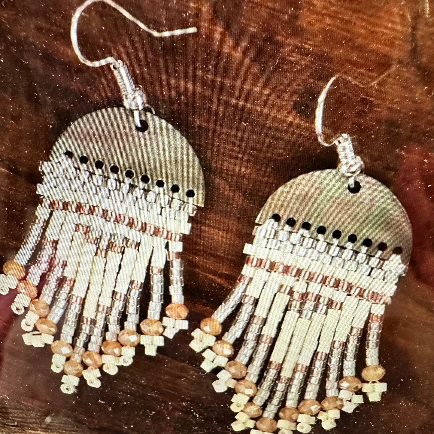 Boho Hippie Vintage Native American Copper Tassel Wire Earring, Seed Beads, Gift Box - Silver Elegant