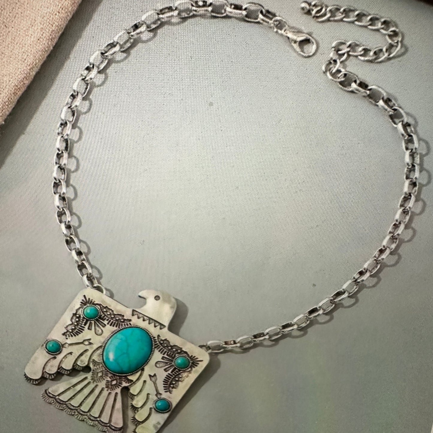 Turquoise Thunderbird Bohemian Pendant Necklace with Gift Box - Silver Elegant