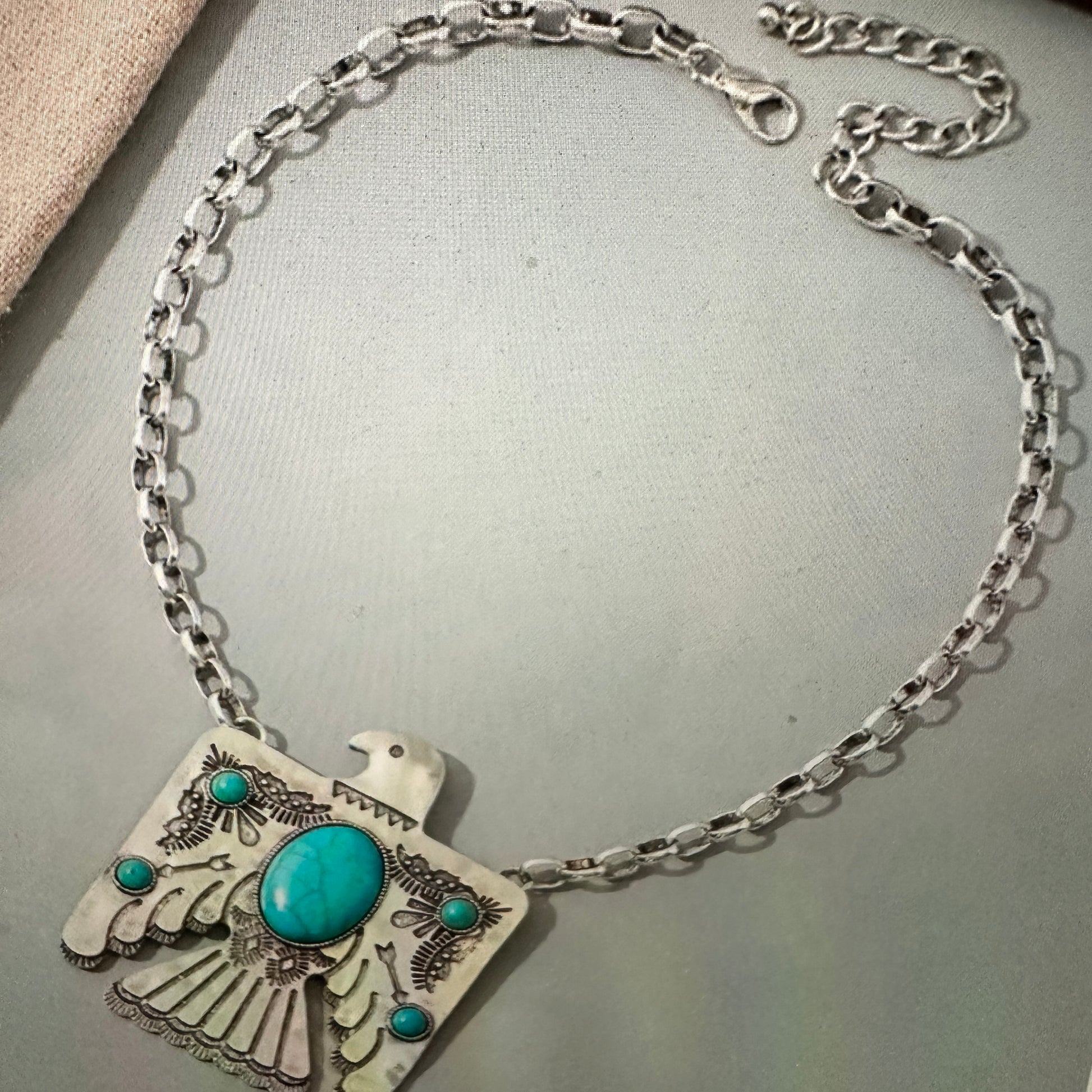 Turquoise Thunderbird Bohemian Pendant Necklace with Gift Box - Silver Elegant