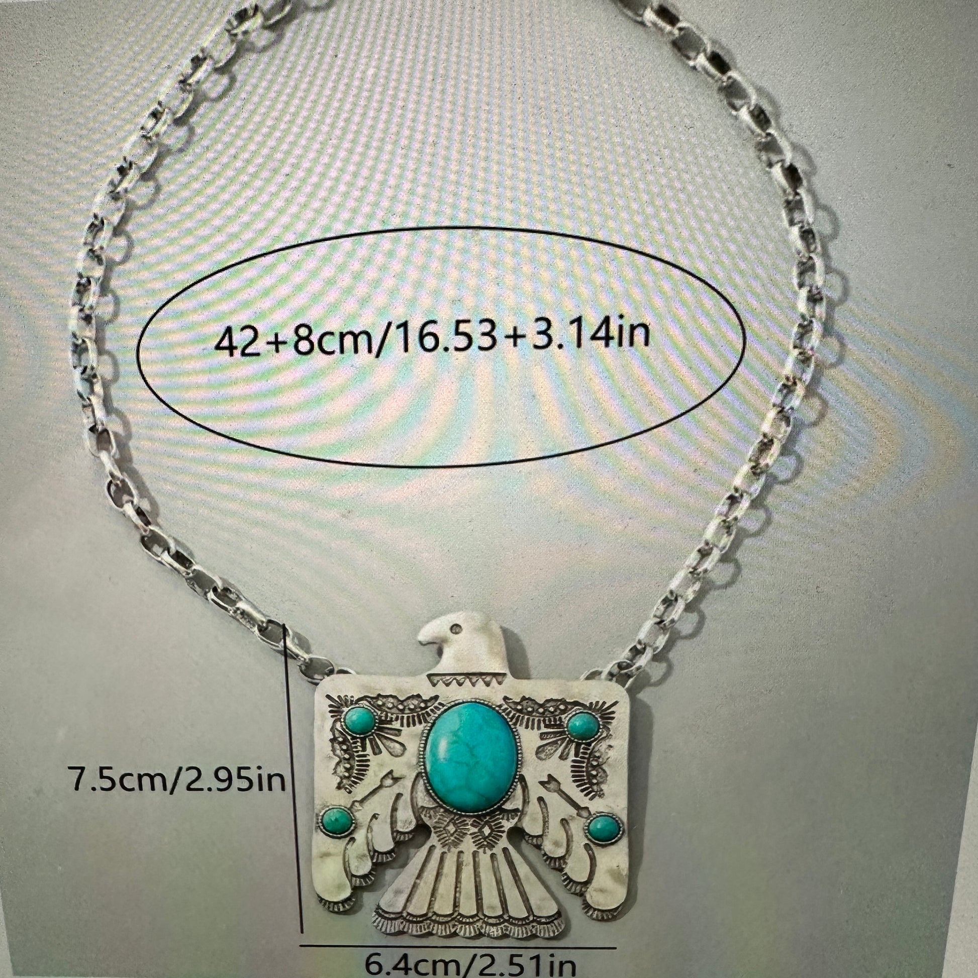 Turquoise Thunderbird Bohemian Pendant Necklace with Gift Box - Silver Elegant