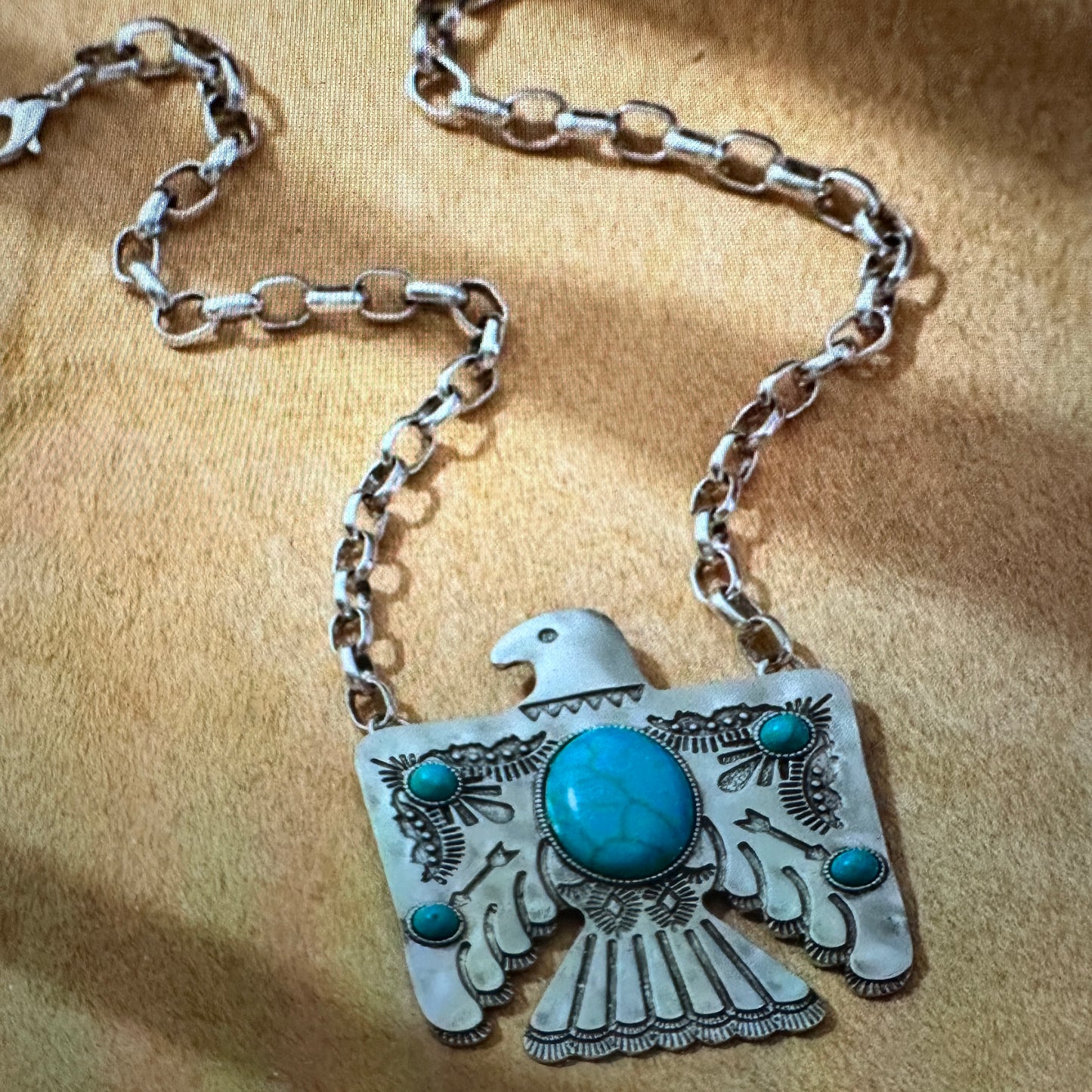 Turquoise Thunderbird Bohemian Pendant Necklace with Gift Box - Silver Elegant