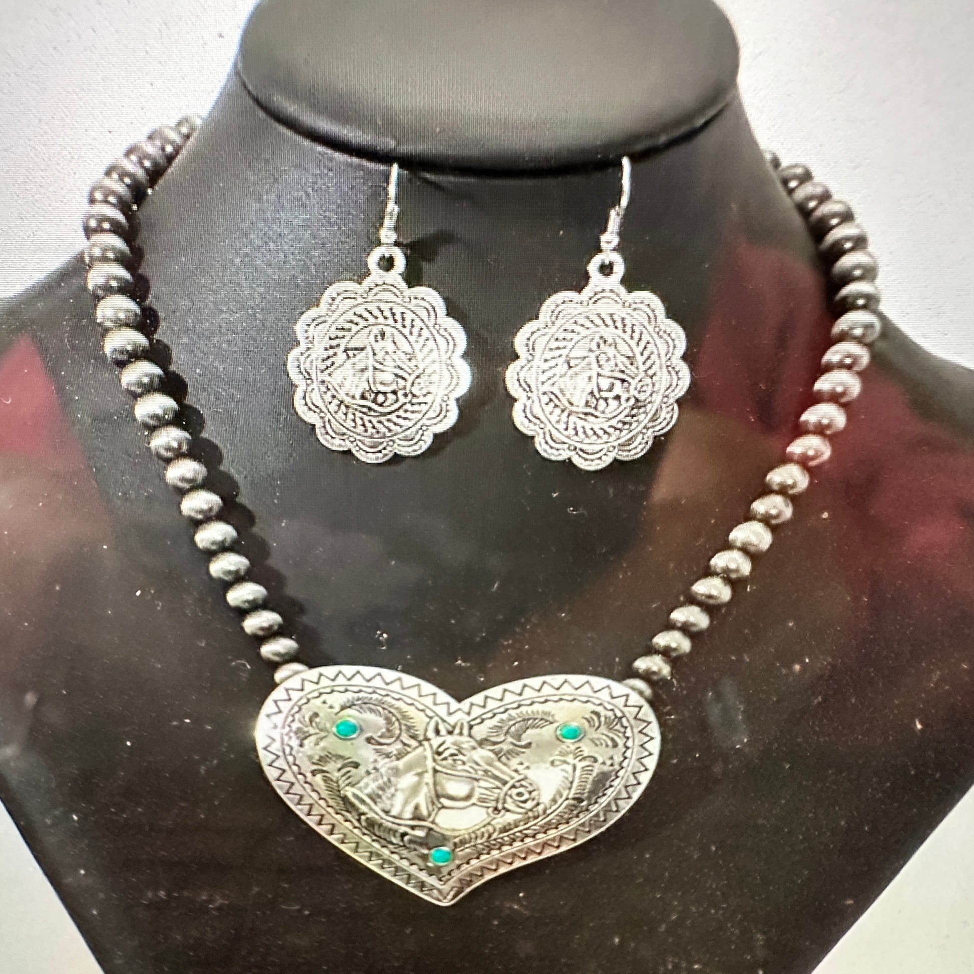 Southwestern Boho Cowgirl Horse Necklace and Earring Gift Set - Silver Elegant