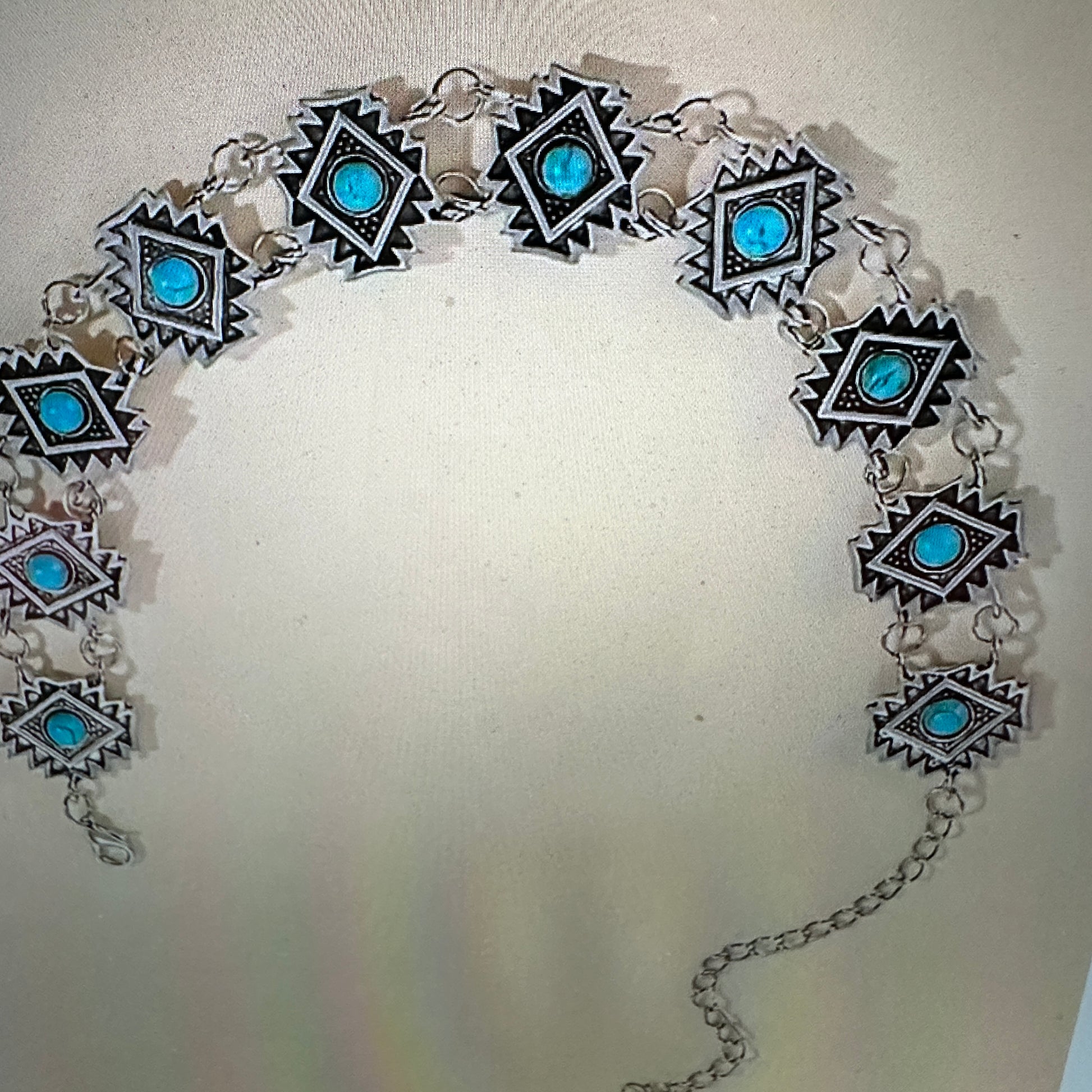 Handcrafted Bohemian Native American Turquoise Stone Choker Necklace in Gift Box - Silver Elegant