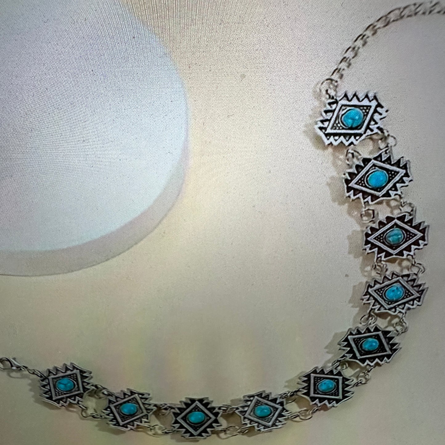 Handcrafted Bohemian Native American Turquoise Stone Choker Necklace in Gift Box - Silver Elegant